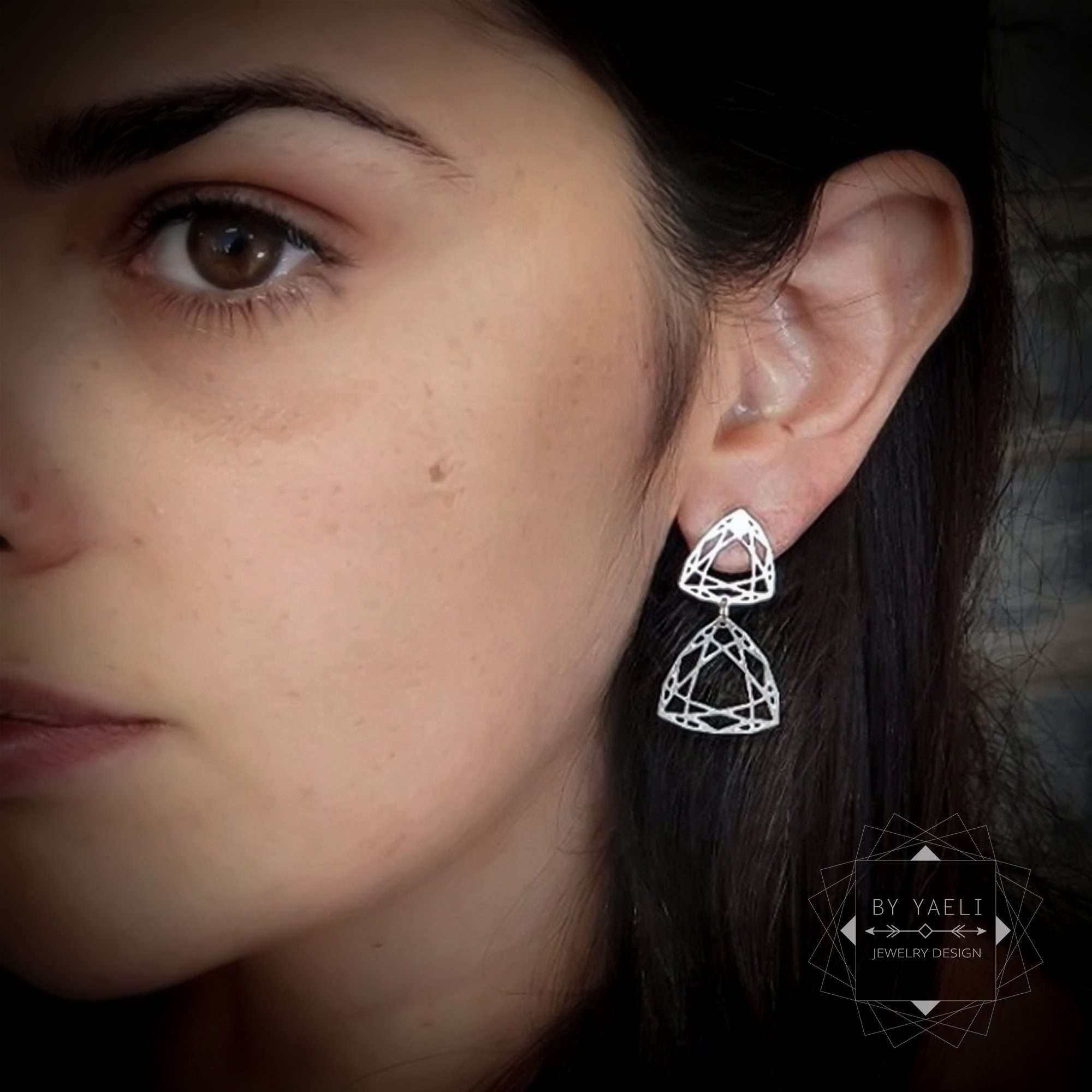 Dangle earrings silver geometric diamond shape dangle stud earrings