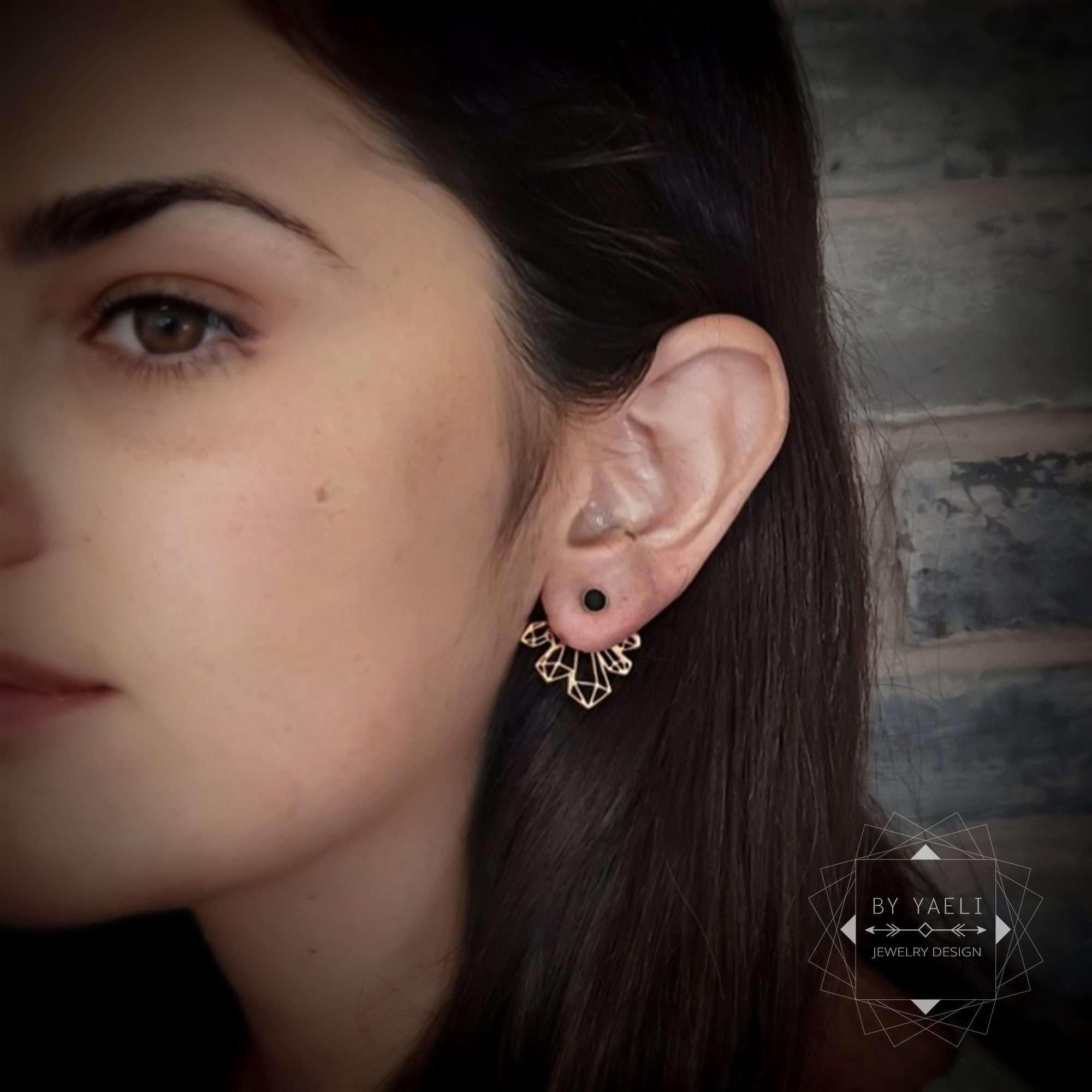 Ear jacket earrings geometric earrings gold statement earrings