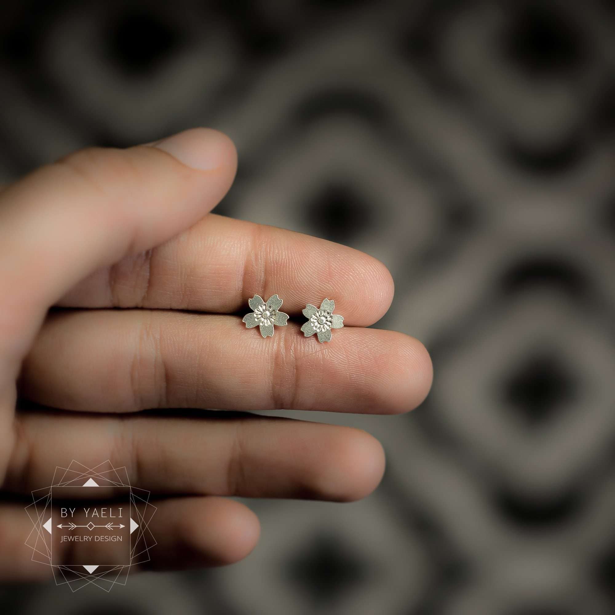 Flower earrings tiny sakura stud earrings silver Japanese minimalist earrings 3 Flower earrings tiny sakura stud earrings silver Japanese minimalist earrings - Image 3