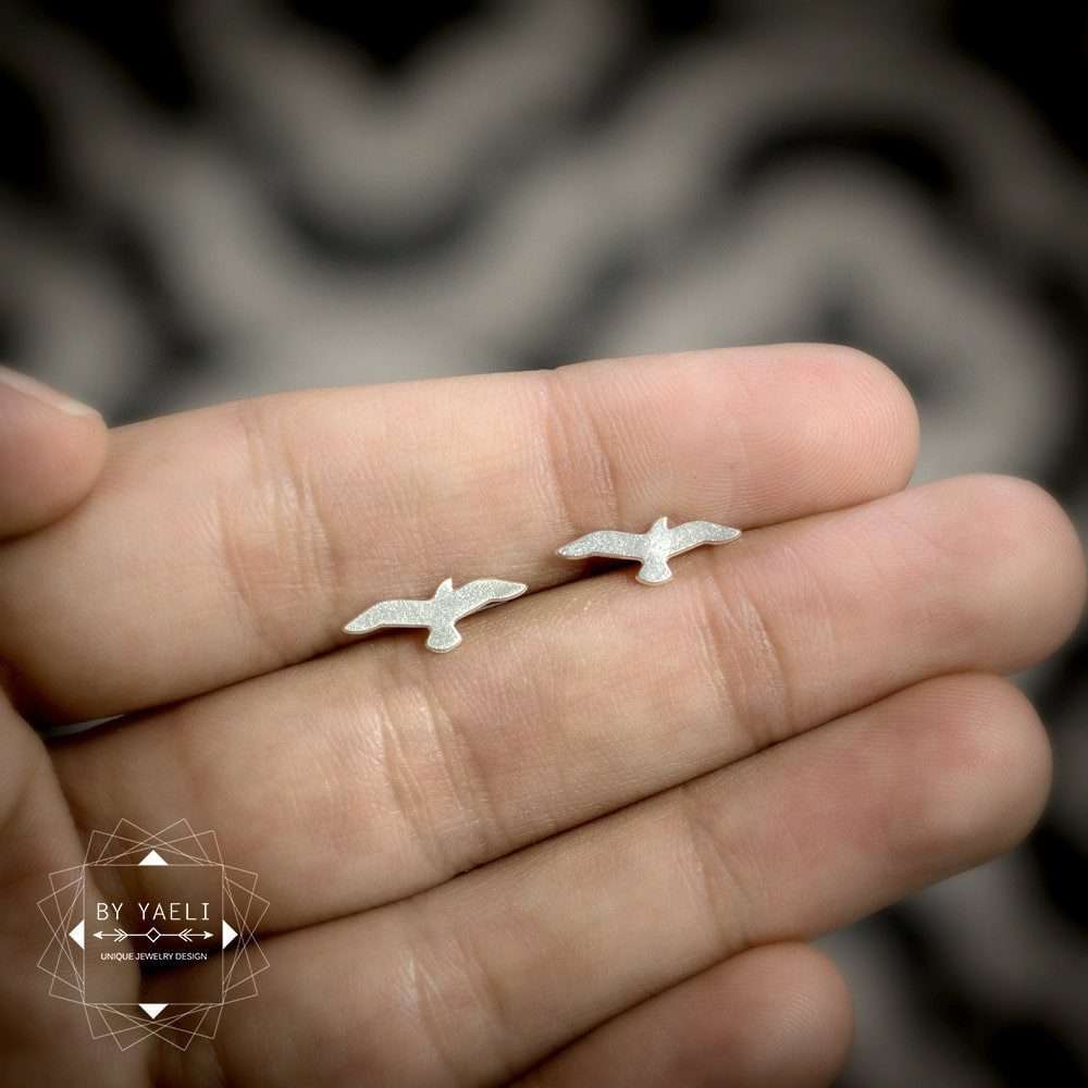 Bird earrings - delicate seagull earrings - seagull stud earrings silver seagull post earrings 3 delicate seagull stud earrings