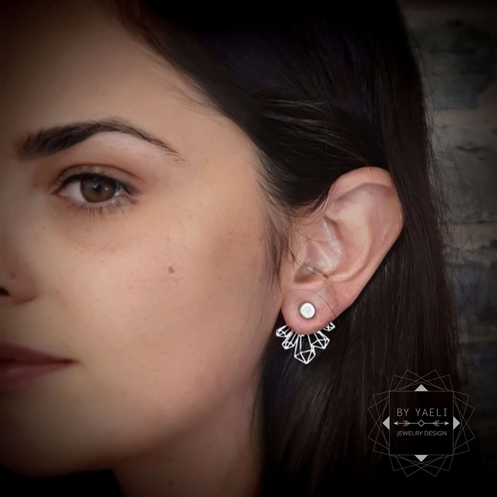 Earring jacket earrings geometric earrings silver statement earrings