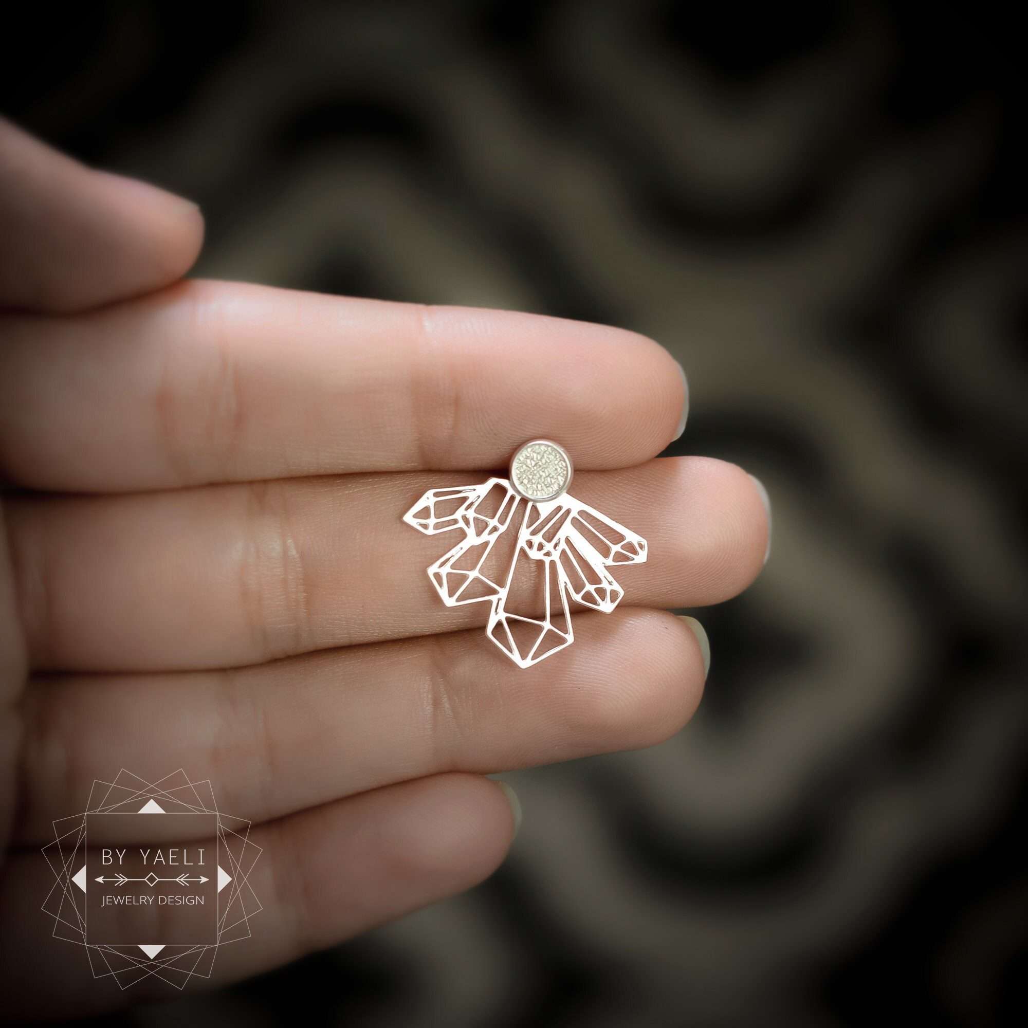 Earring jacket earrings geometric earrings silver statement earrings