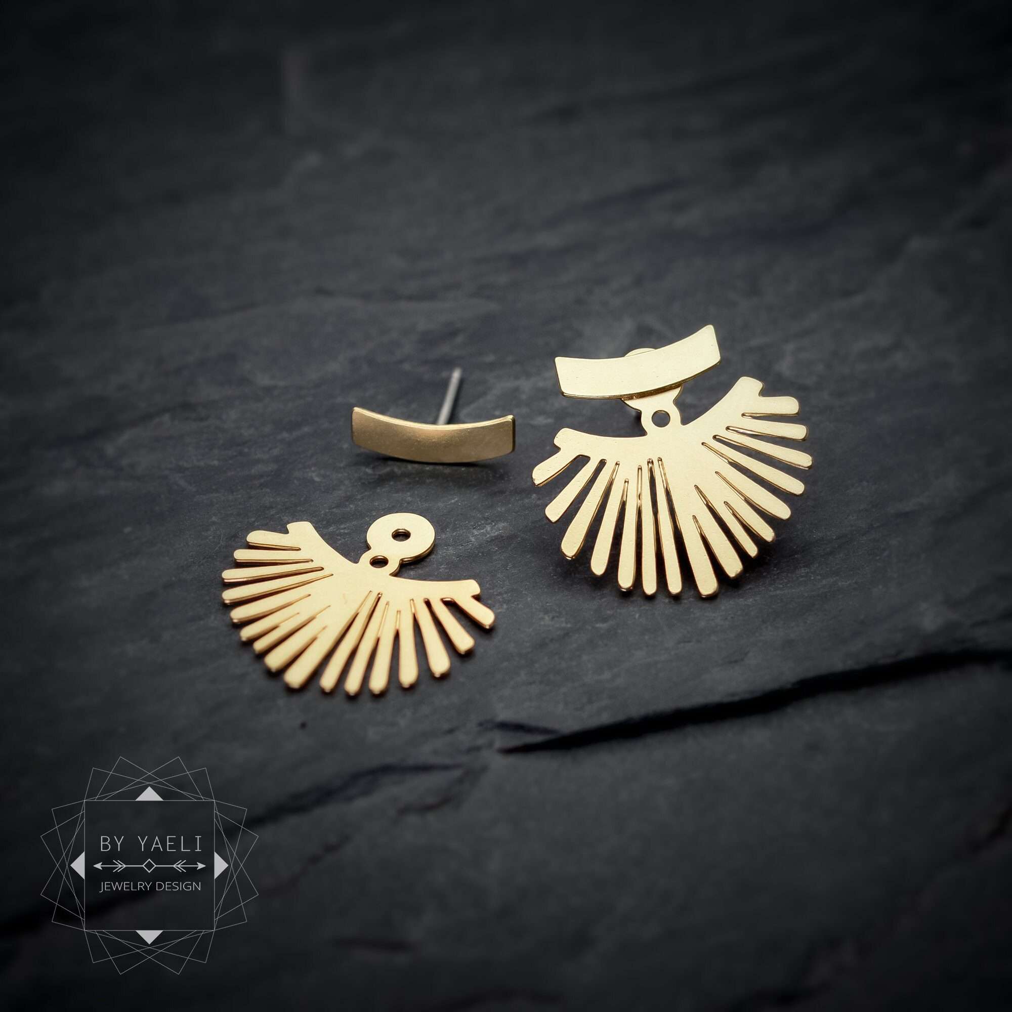 Earring jacket  geometric earrings gold statement earrings