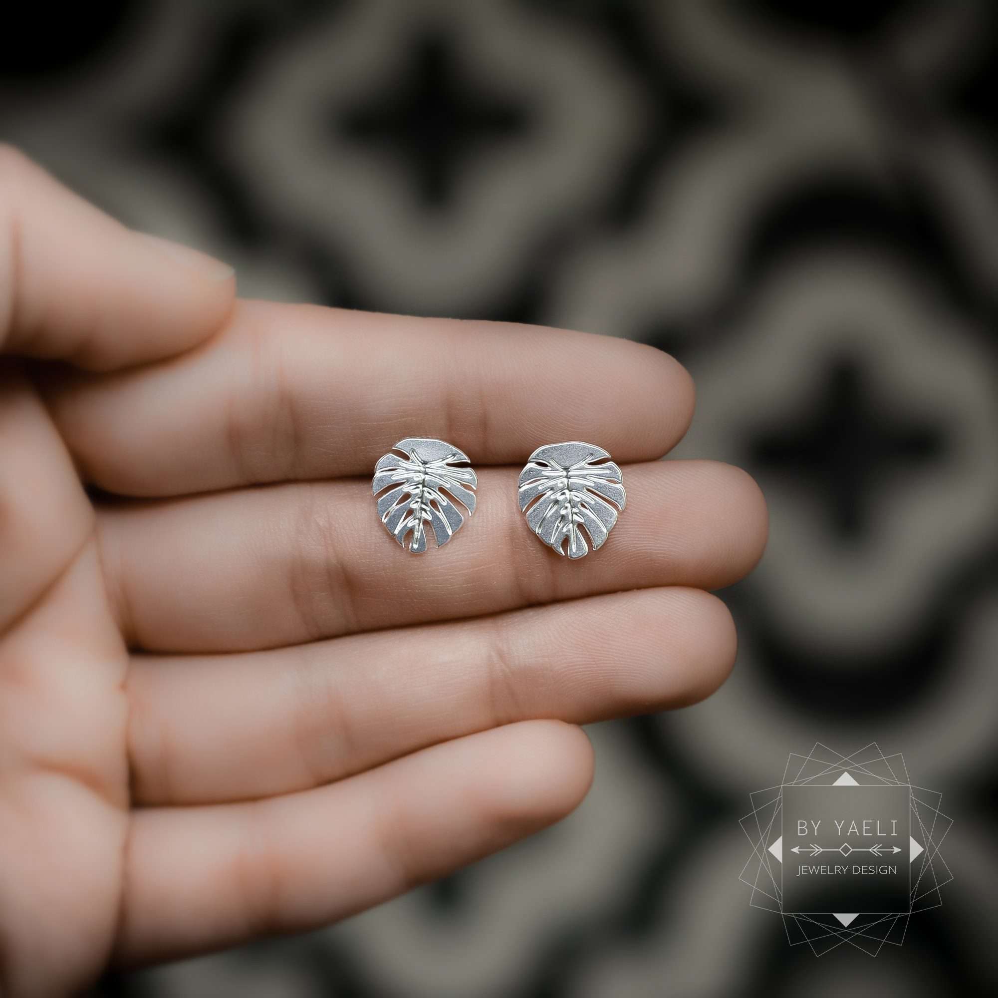 Leaf earrings Monstera stud earrings tropical earrings monstera leaf post earrings leaf stud earrings