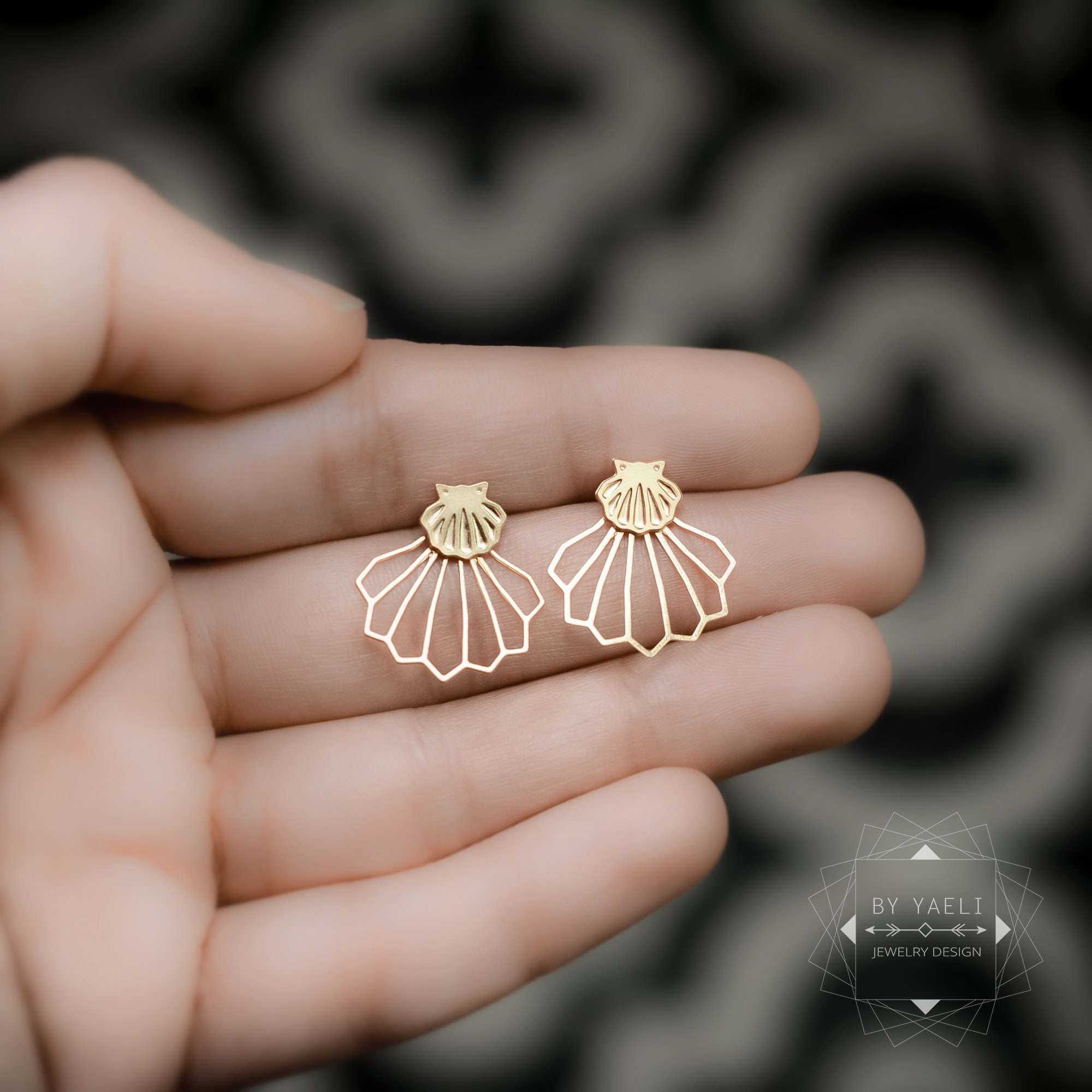 Shell earrings gold shell ear jacket sea shell earrings