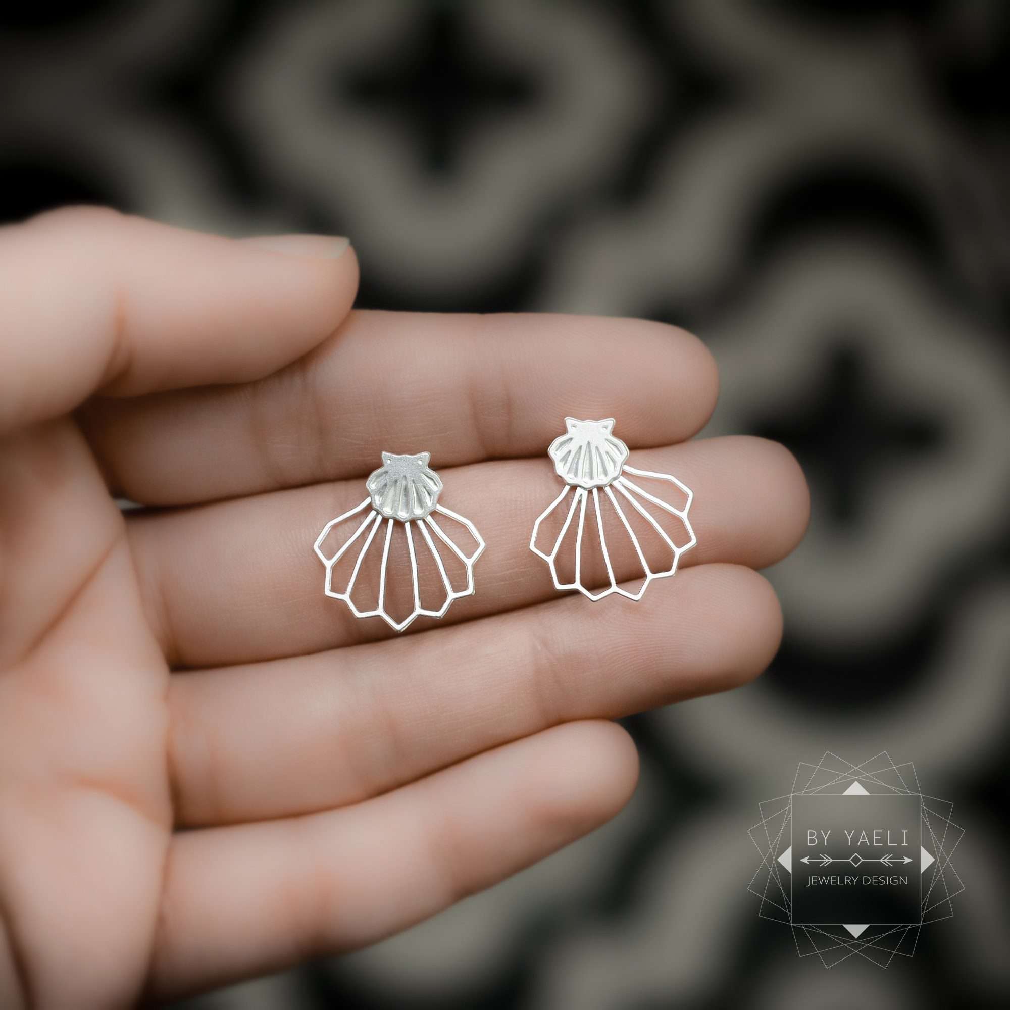 Seashell earrings  shell ear jacket earrings ocean earrings silver shell earrings