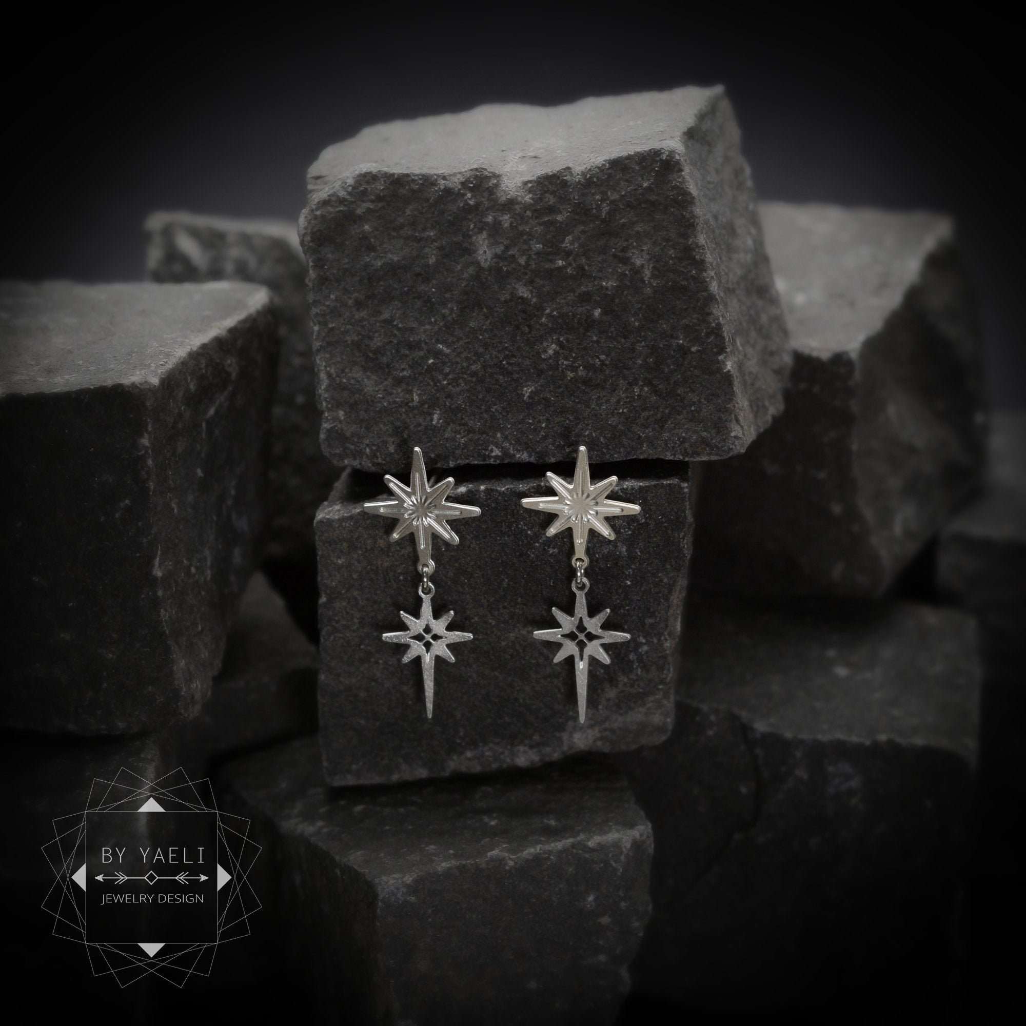 North Star earrings silver star post earrings star dangle earrings Christmas gift for here