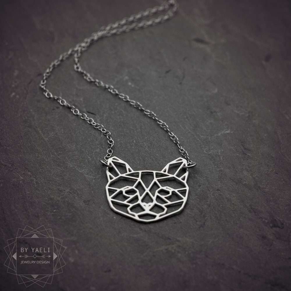 Cat necklace silver cat charm geometric origami pendant 3 Cat necklace silver cat charm geometric origami pendant - Image 3