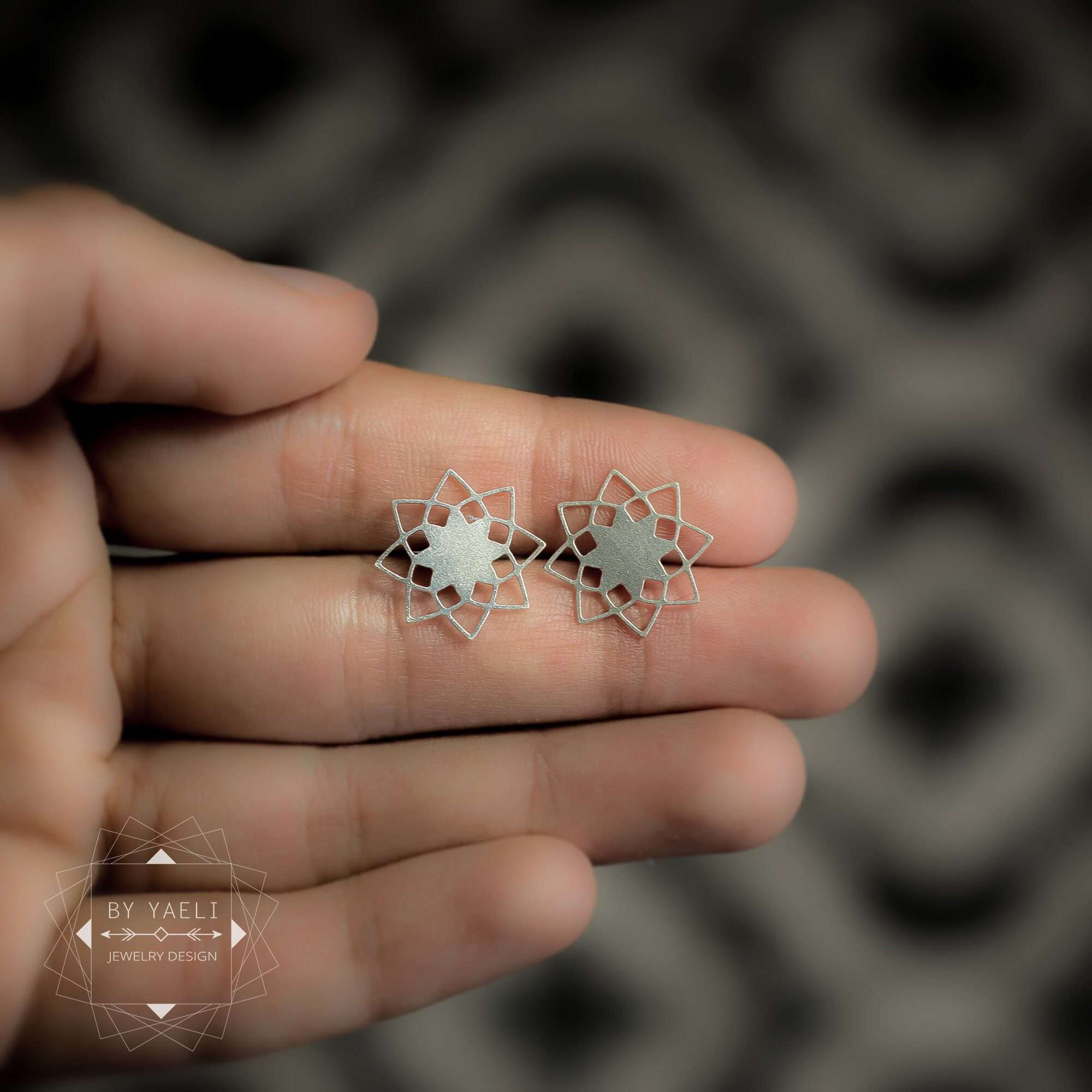 Sacred earrings dainty sacred geometry post earrings mandala earrings silver flower stud earrings