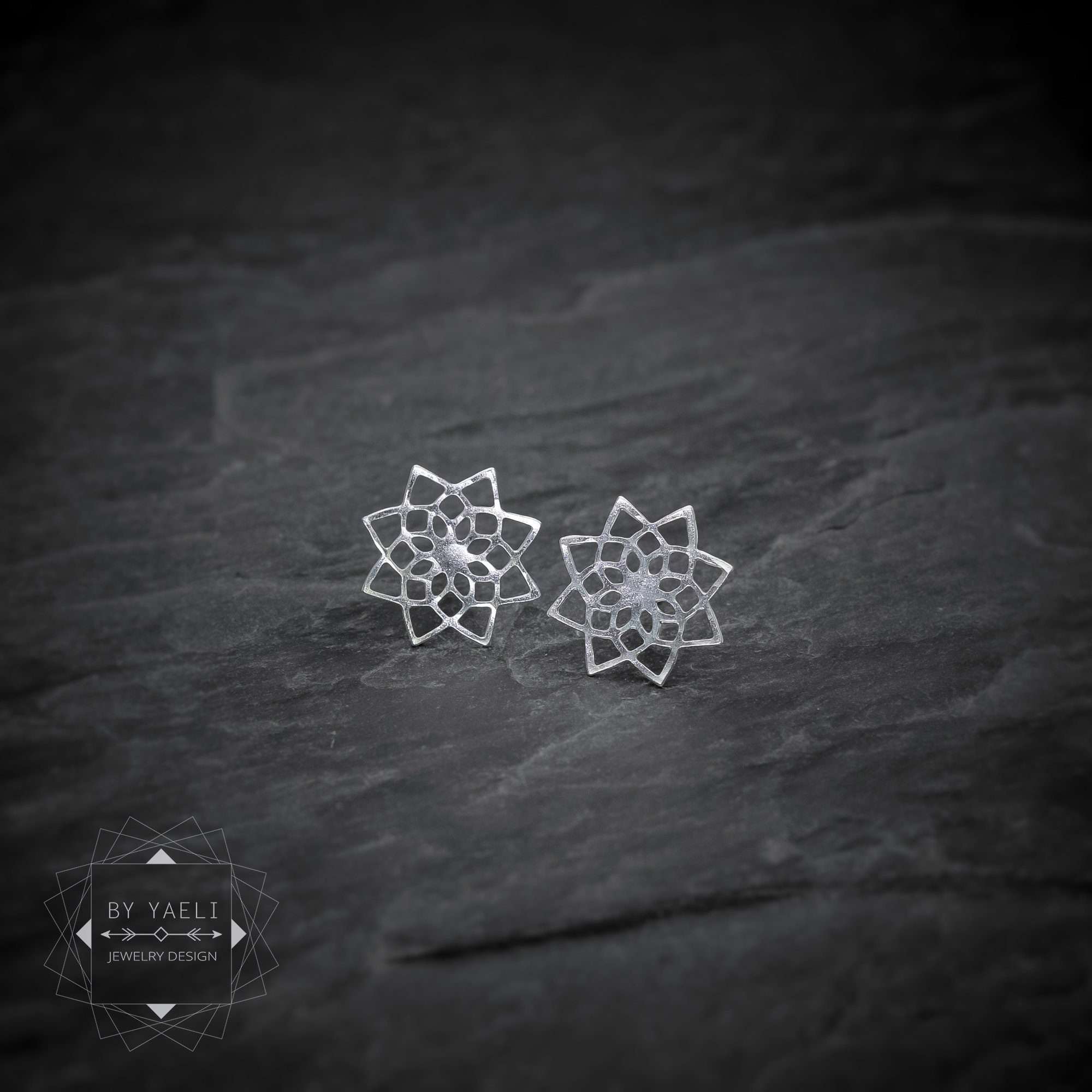 Sacred earrings silver sacred geometry post earrings geometric mandala flower stud earrings