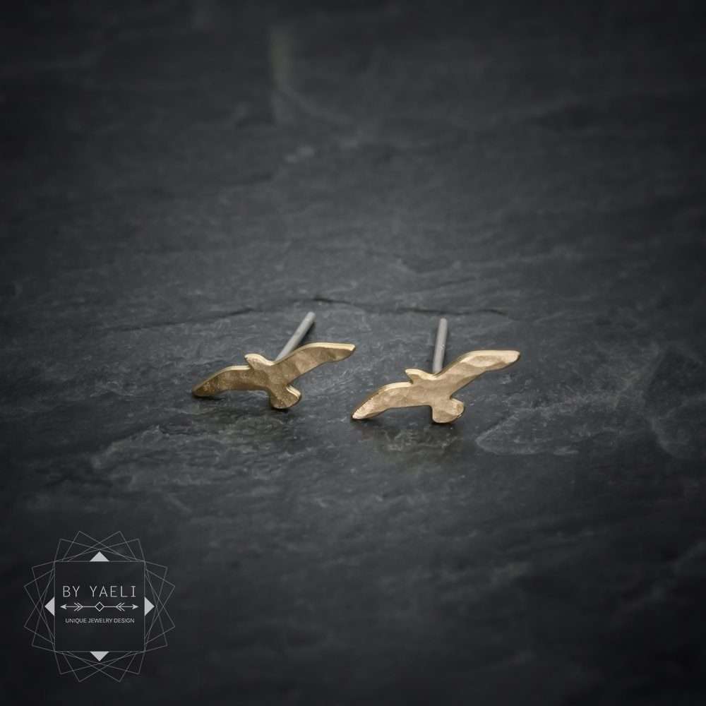 Bird earrings seagull earrings tiny seagull stud earrings gold seagull bird post earrings