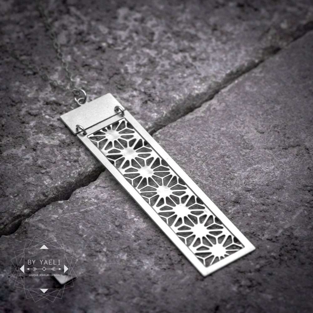 Rectangle necklace silver geometric necklace long necklace geometric jewelry Christmas gift for here