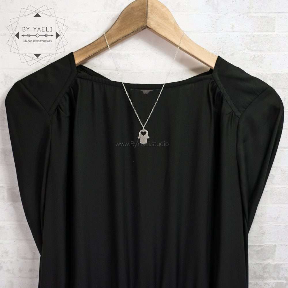 Hamsa necklace hamsa jewelry silver hamsa protection necklace heart hand charm