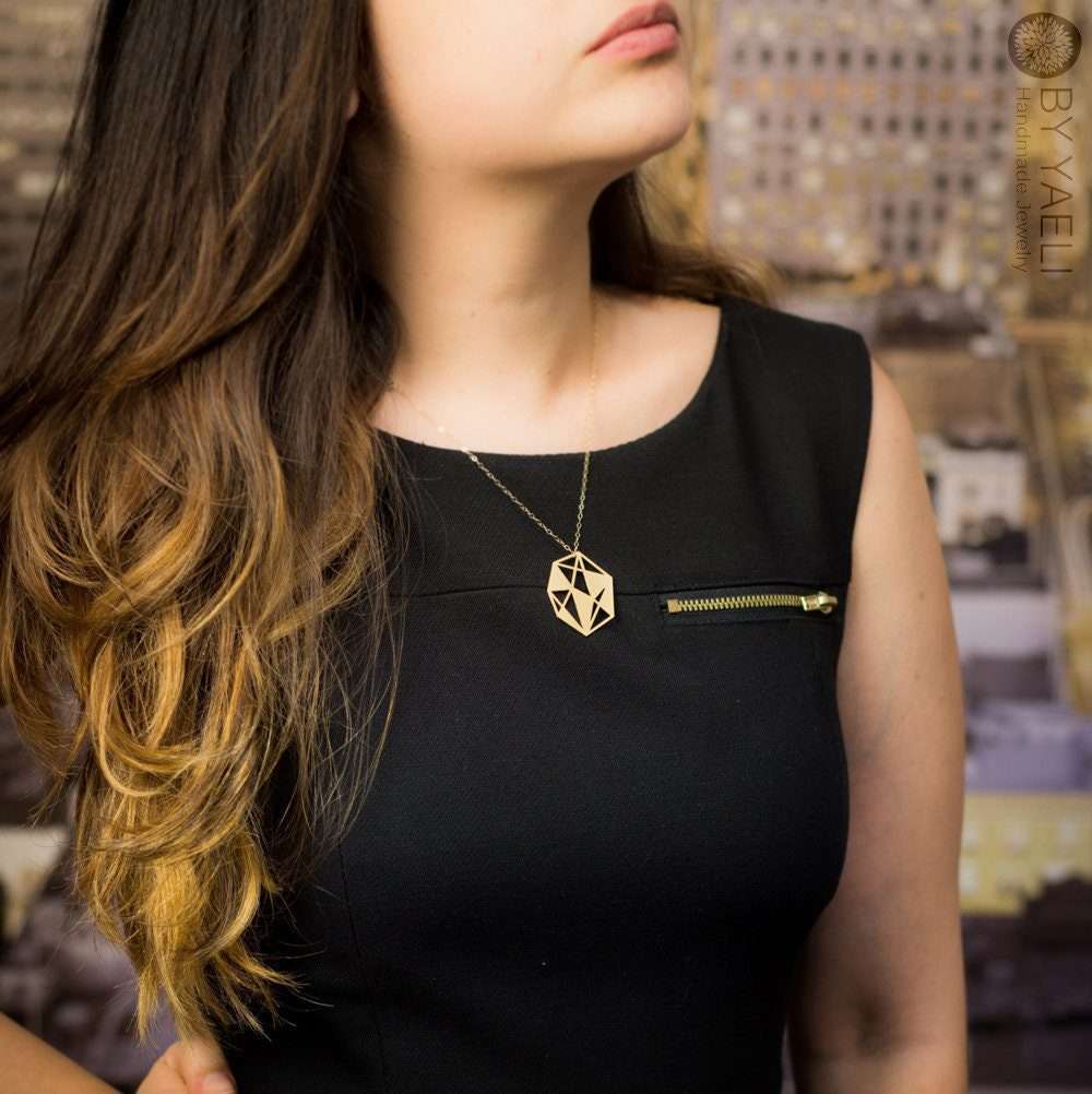 Geometric necklace diamond necklace gold geometric pendant silver diamond necklace