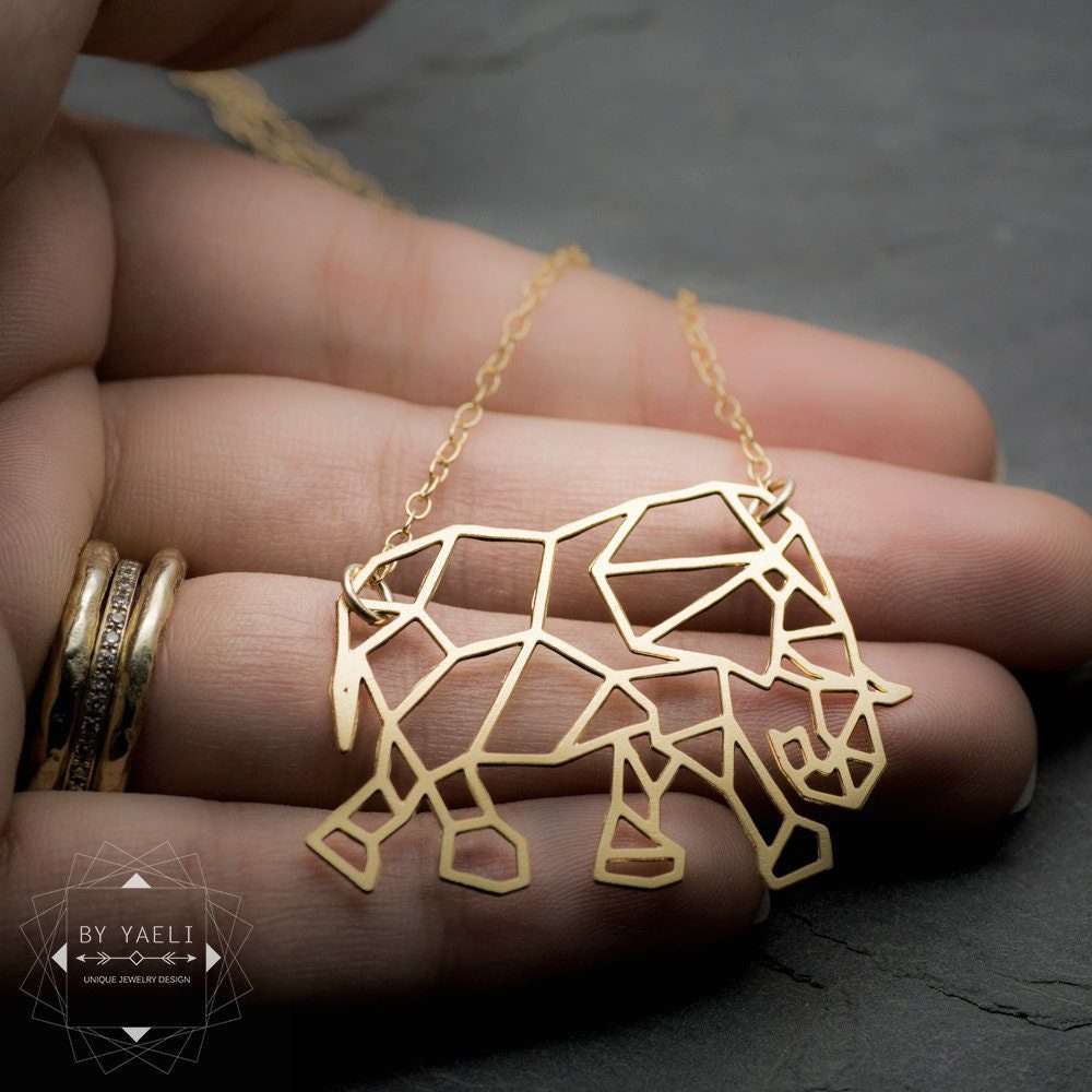 Elephant necklace locket origami elephant charm geometric gold elephant pendant