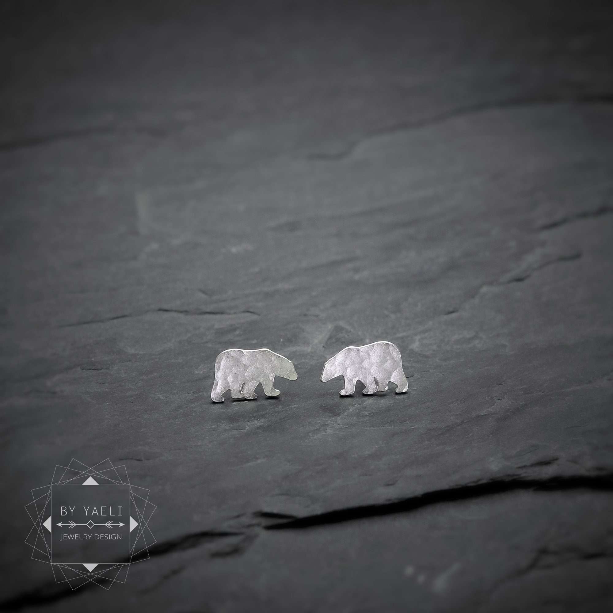 Bear earrings – tiny bear stud earring – silver bear post earrings