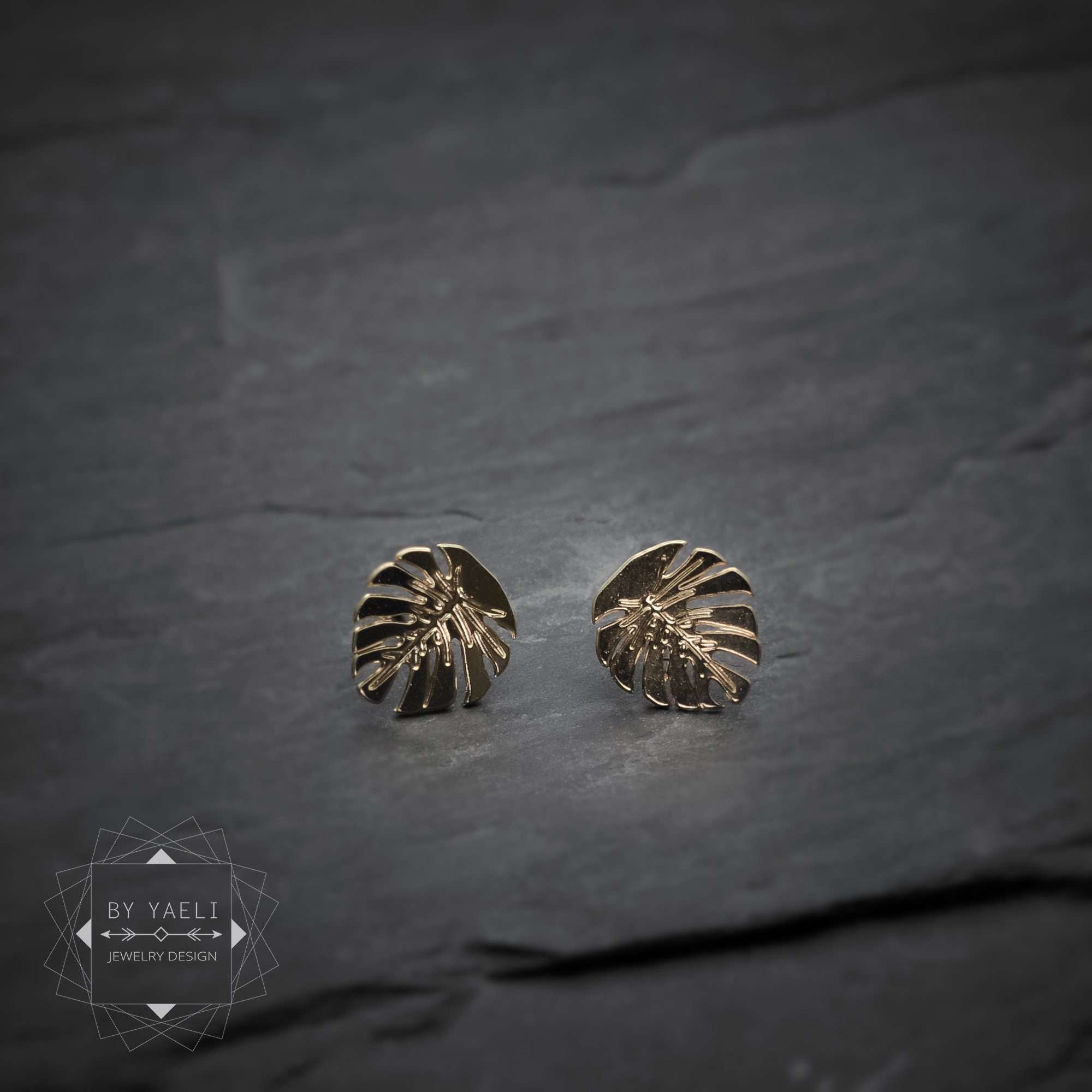 Leaf earrings Monstera leaf stud earrings tropical earrings 4 Leaf earrings Monstera leaf stud earrings tropical earrings - Image 4