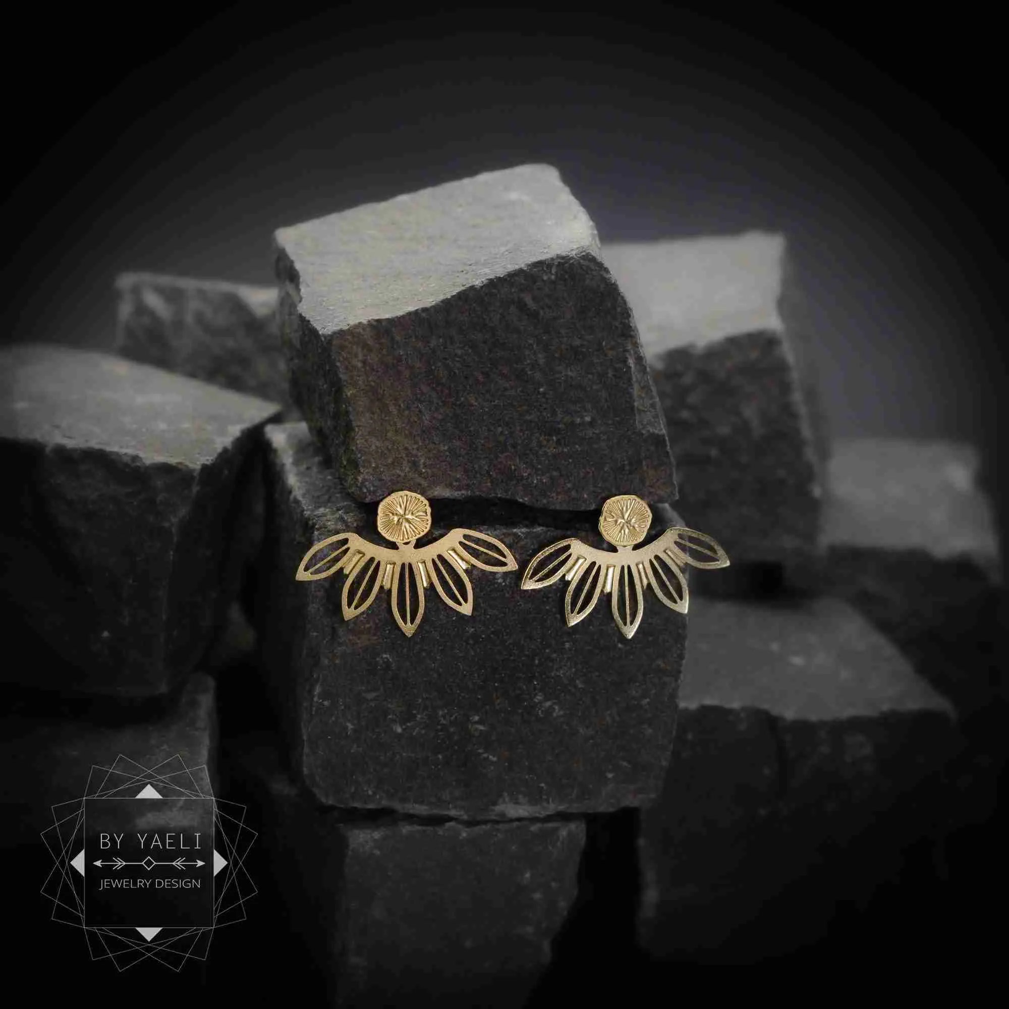 Ear jacket, flower earrings botanical gold floral leaf earring jackets