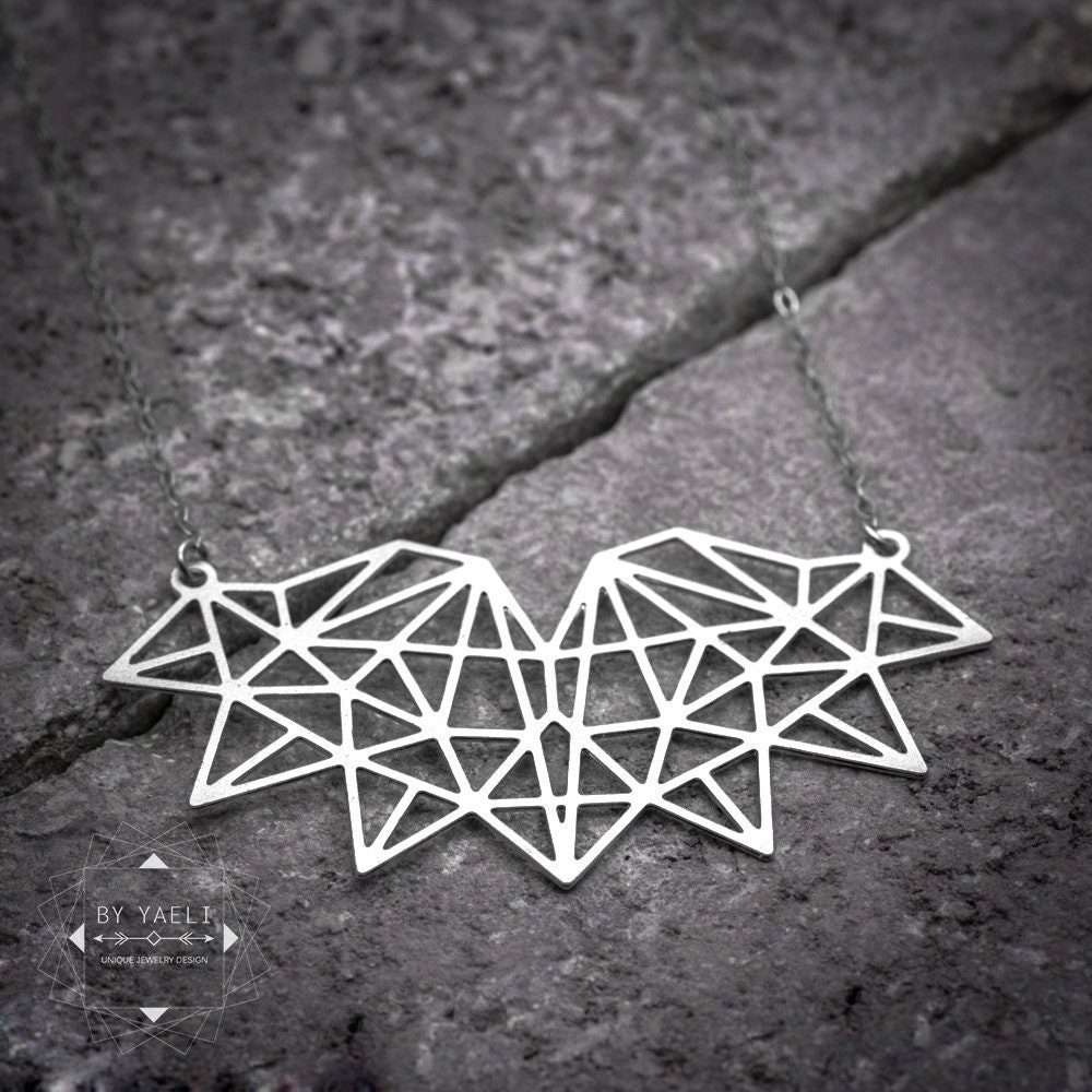 Geometric necklace triangle necklace silver triangle heart gift for mom