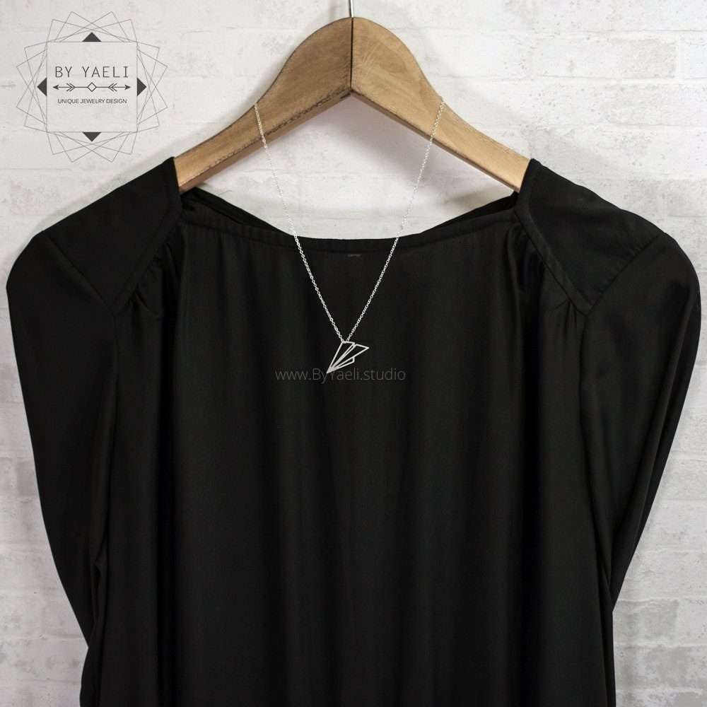 Airplane necklace origami air plane necklace silver geometric paper plain necklace
