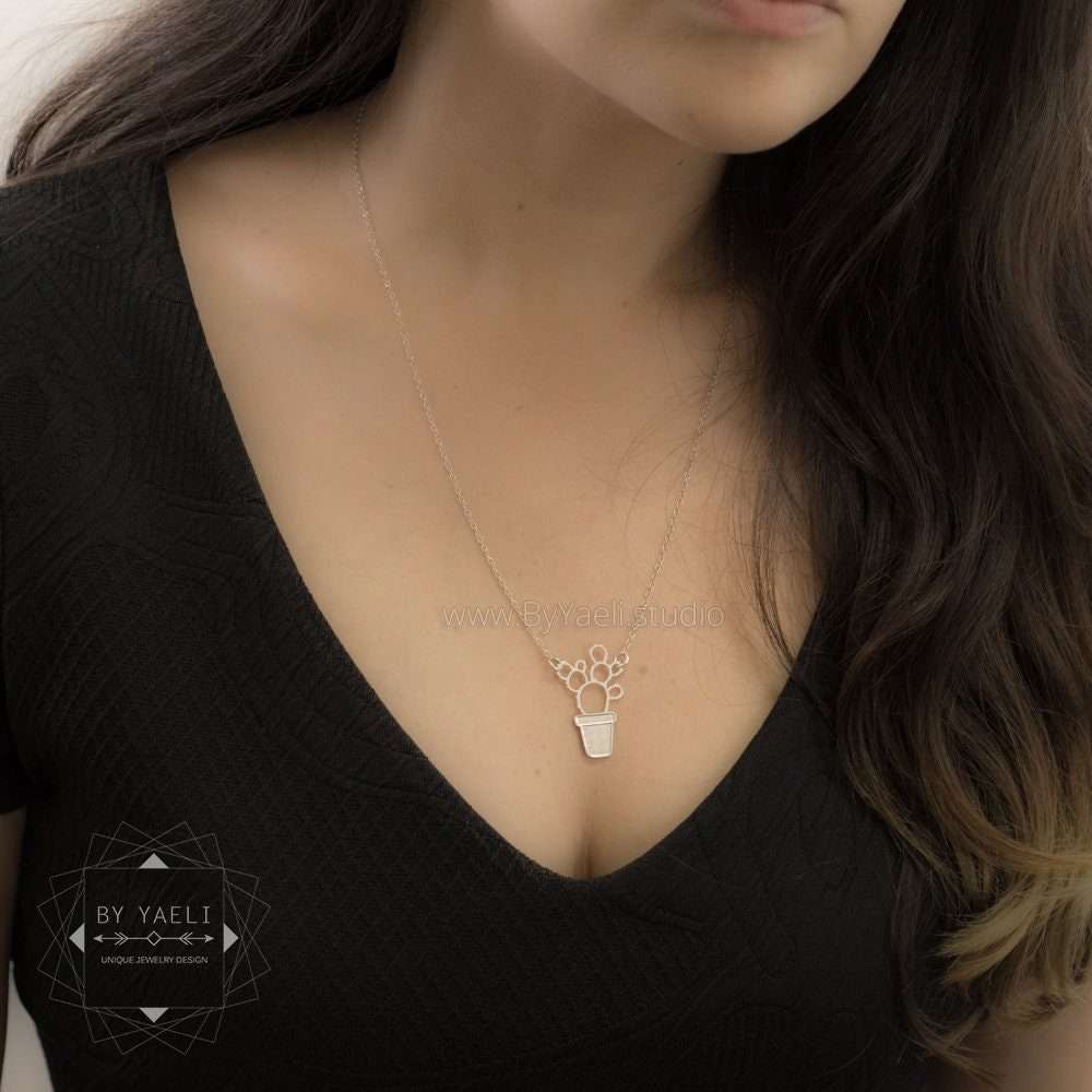 Cactus necklace silver succulent jewelry personalized best friend gift for here