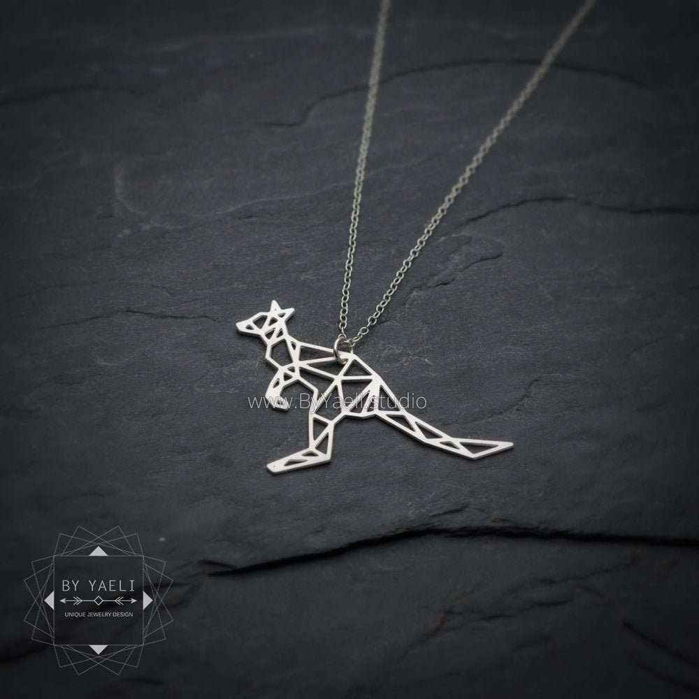 Kangaroo necklace silver Kangaroo geometric animal jewelry