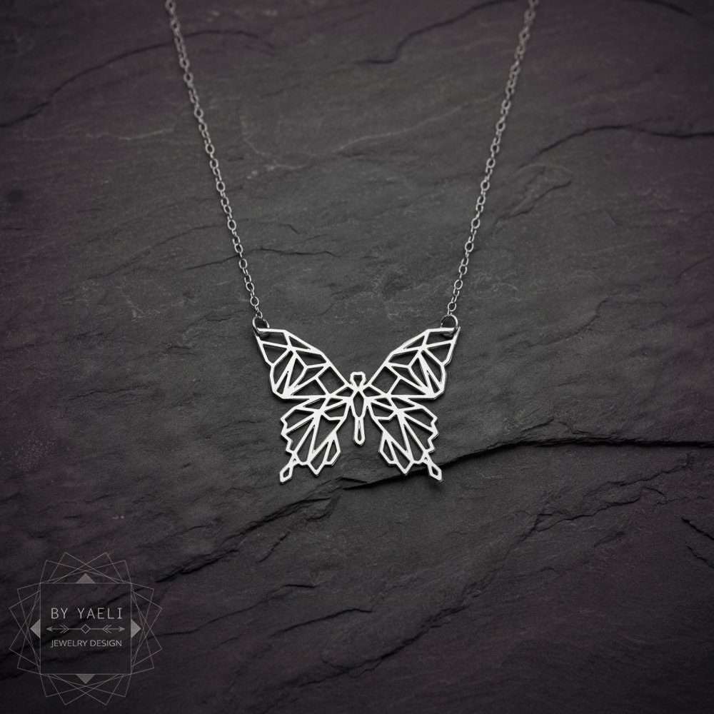 Butterfly necklace geometric silver origami butterfly pendant 3 butterfly necklace