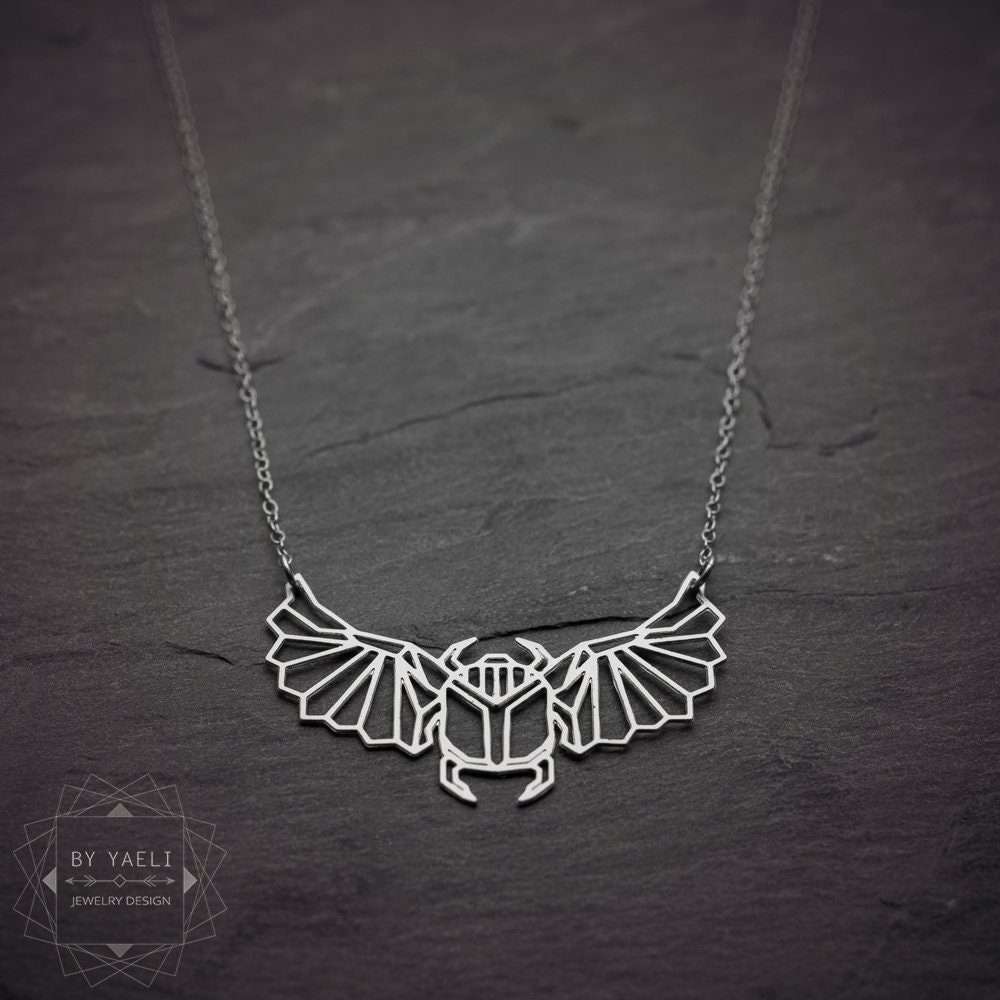 Egyptian jewelry silver scarab necklace silver beetle necklace