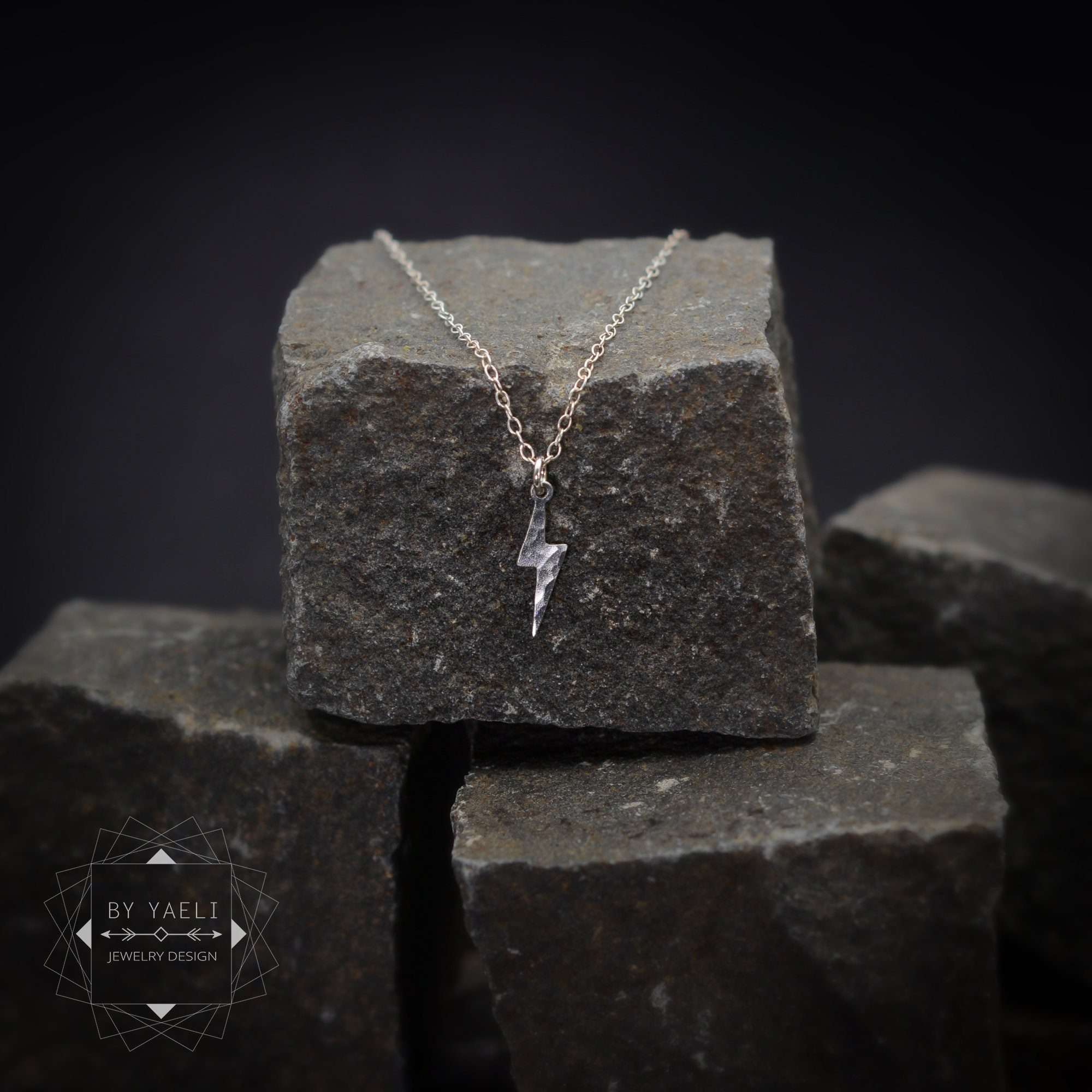 Lightning necklace, minimalist silver lightning bolt charm