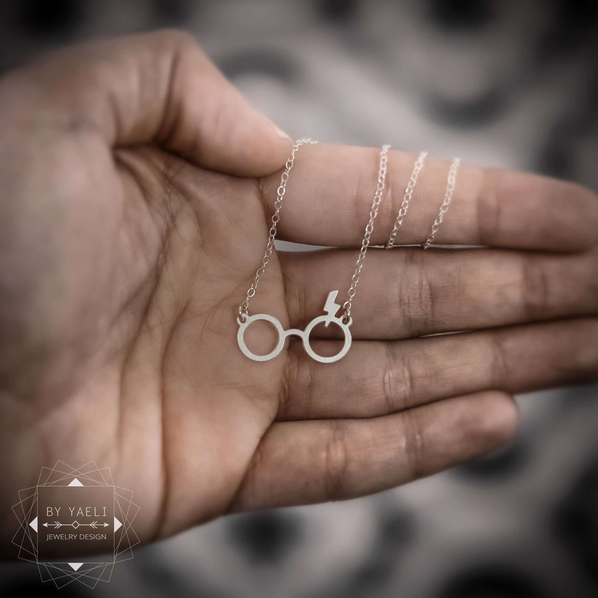 Eyeglasses necklace Eyeglasses lightning bolt necklace silver statement necklace