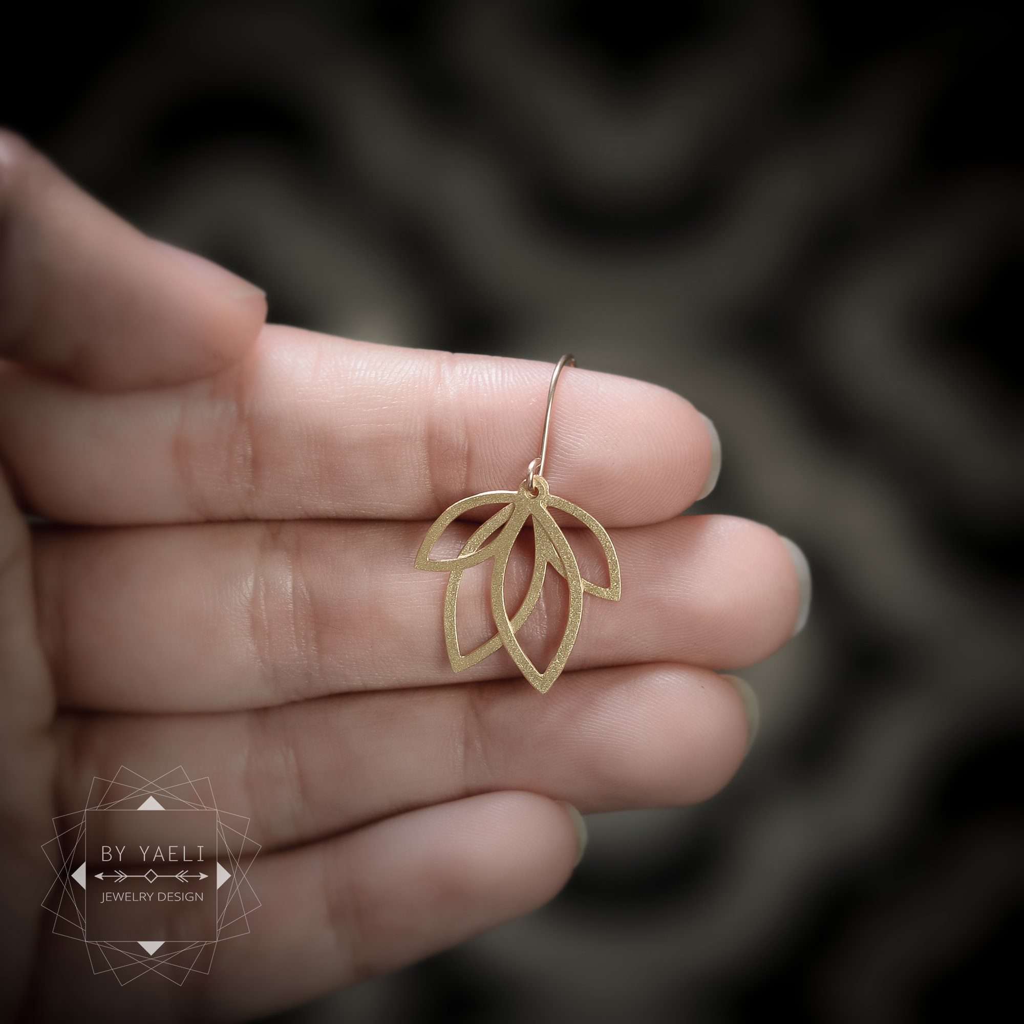 Dangle earrings gold leaf earrings flower earrings gift for here