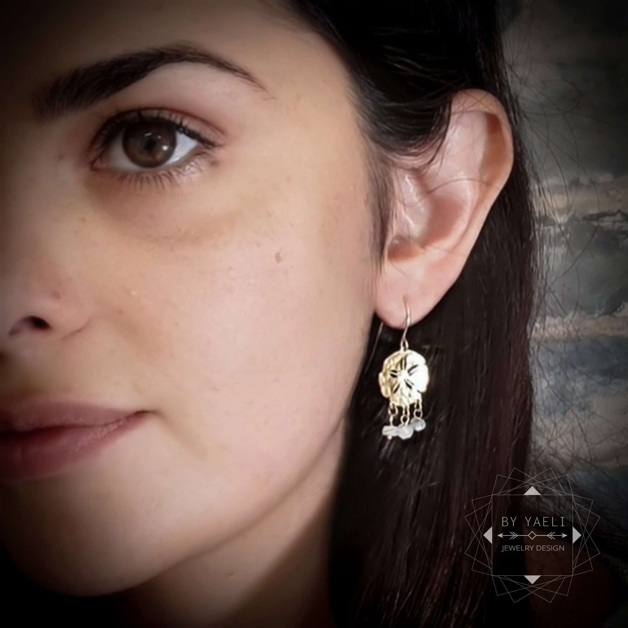 Dangle earrings moonstone earrings, sea urchin drop earrings