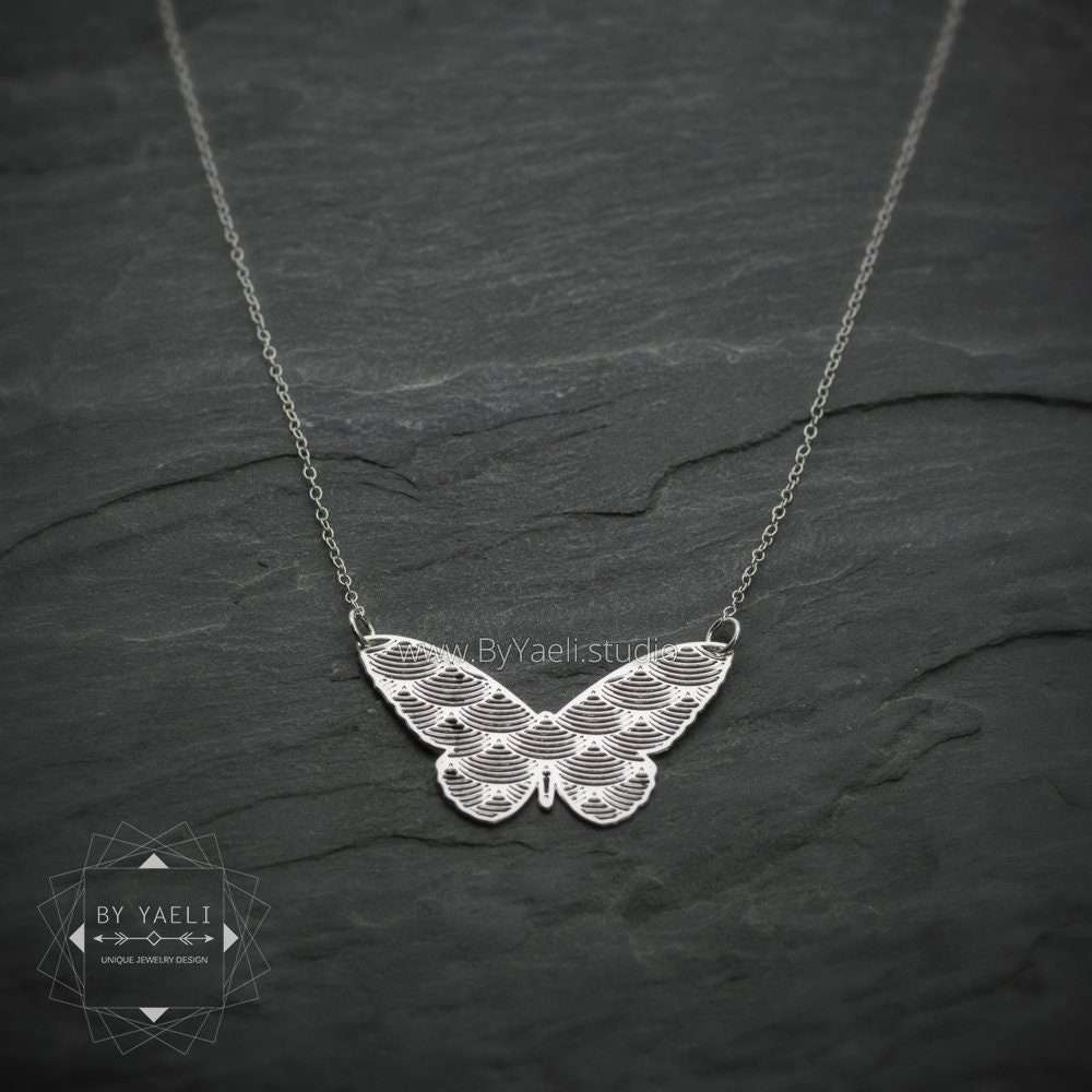 Butterfly necklace geometric silver butterfly jewelry butterfly pendant 3 silver butterfly necklace