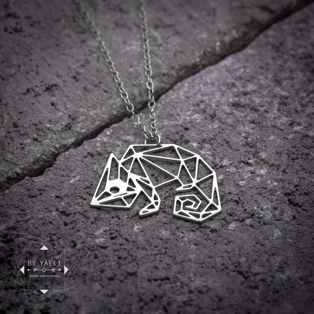 Chameleon necklace lizard pendant charm silver geometric origami lizard necklace 3 Chameleon necklace lizard pendant charm silver geometric origami lizard necklace - Image 3
