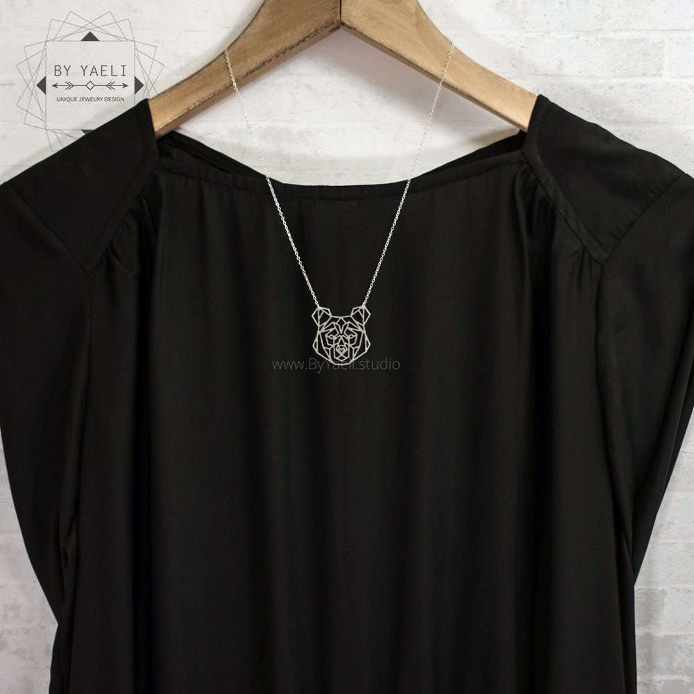 Bear necklace silver mama bear pendant origami bear gift for mom