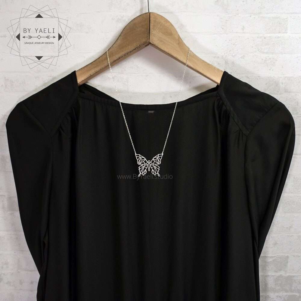 Butterfly necklace silver butterfly pendant geometric butterfly jewelry