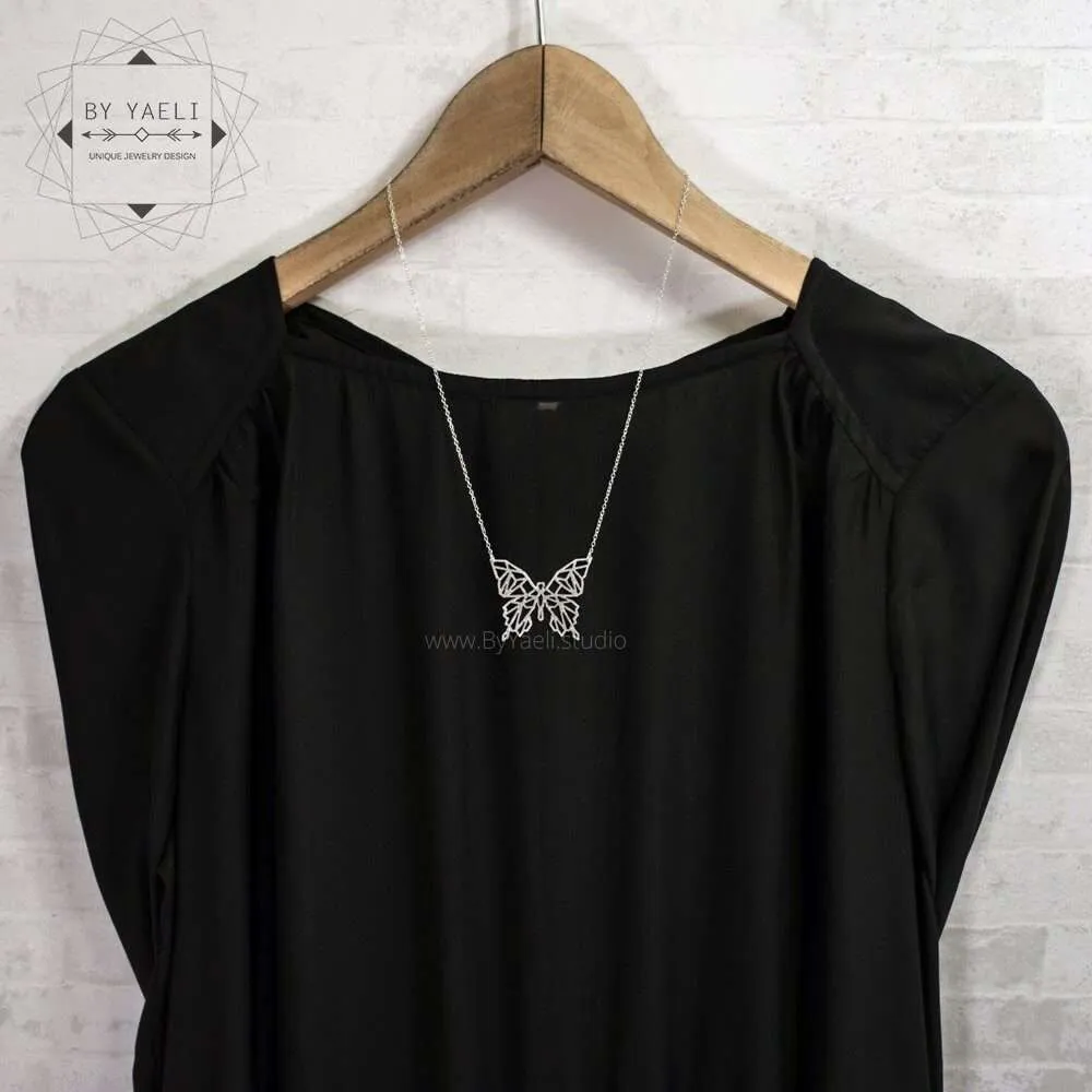 Butterfly necklace silver butterfly pendant geometric butterfly jewelry