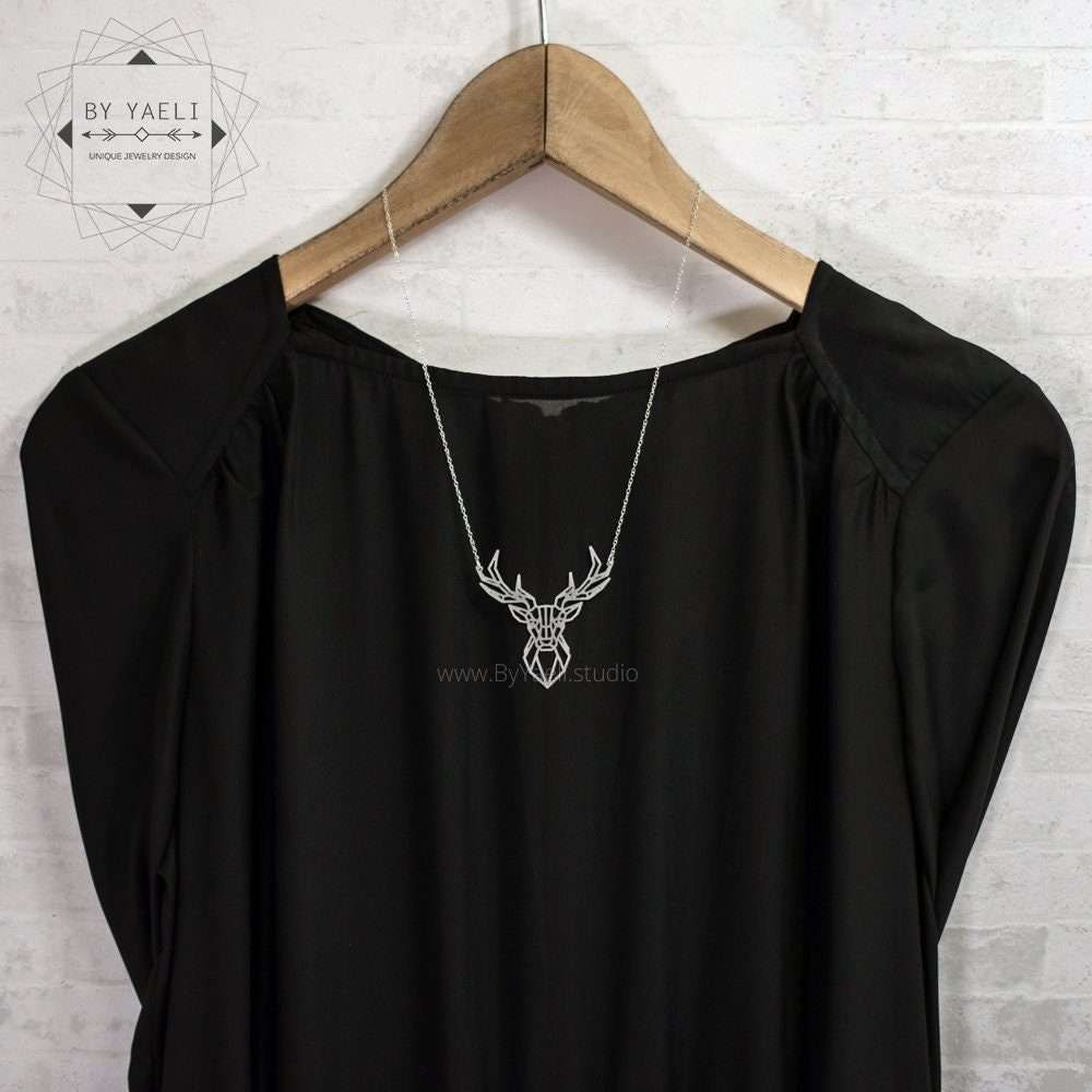 Deer necklace silver deer pendant origami deer antler necklace geometric deer jewelry 4 Deer necklace silver deer pendant origami deer antler necklace geometric deer jewelry - Image 4