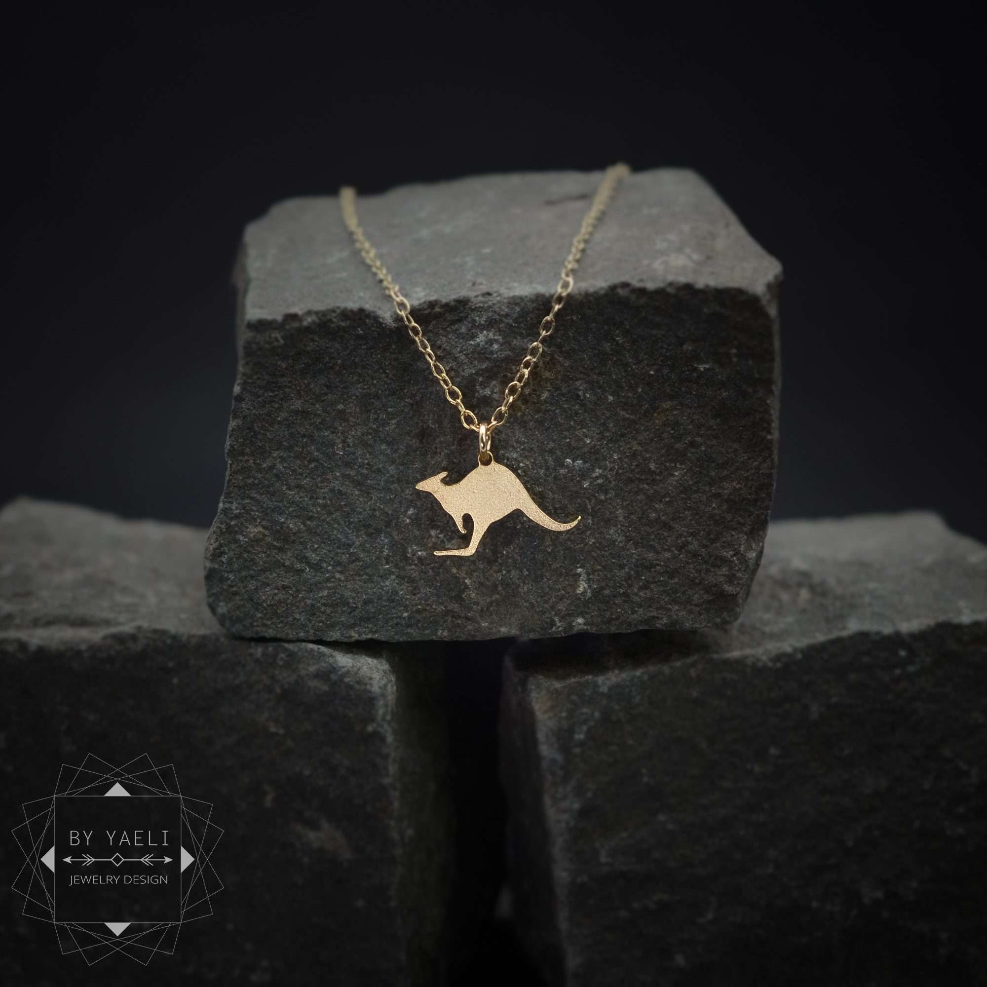 Kangaroo necklace gold tiny kangaroo charm initial gift