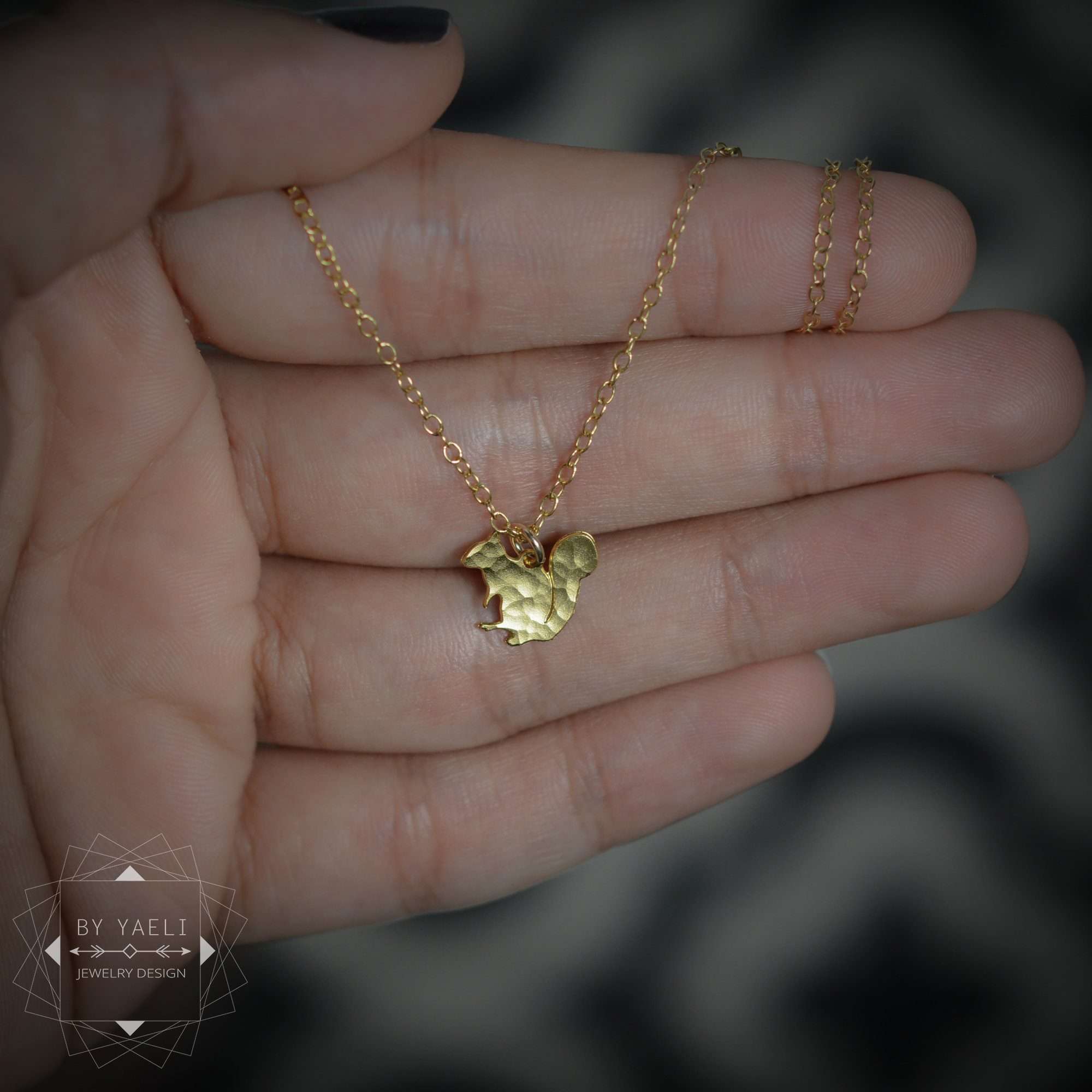 Squirrel necklace gold dainty squirrel charm squirrel pendant animal necklace