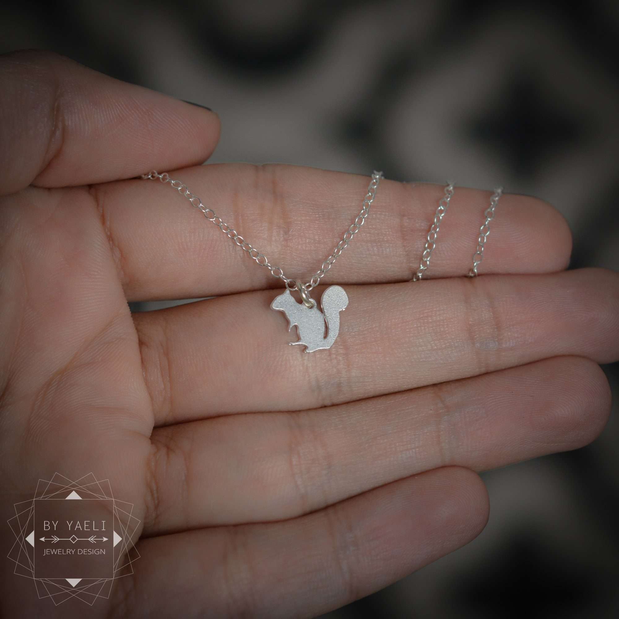 Squirrel necklace dainty silver squirrel charm animal necklace