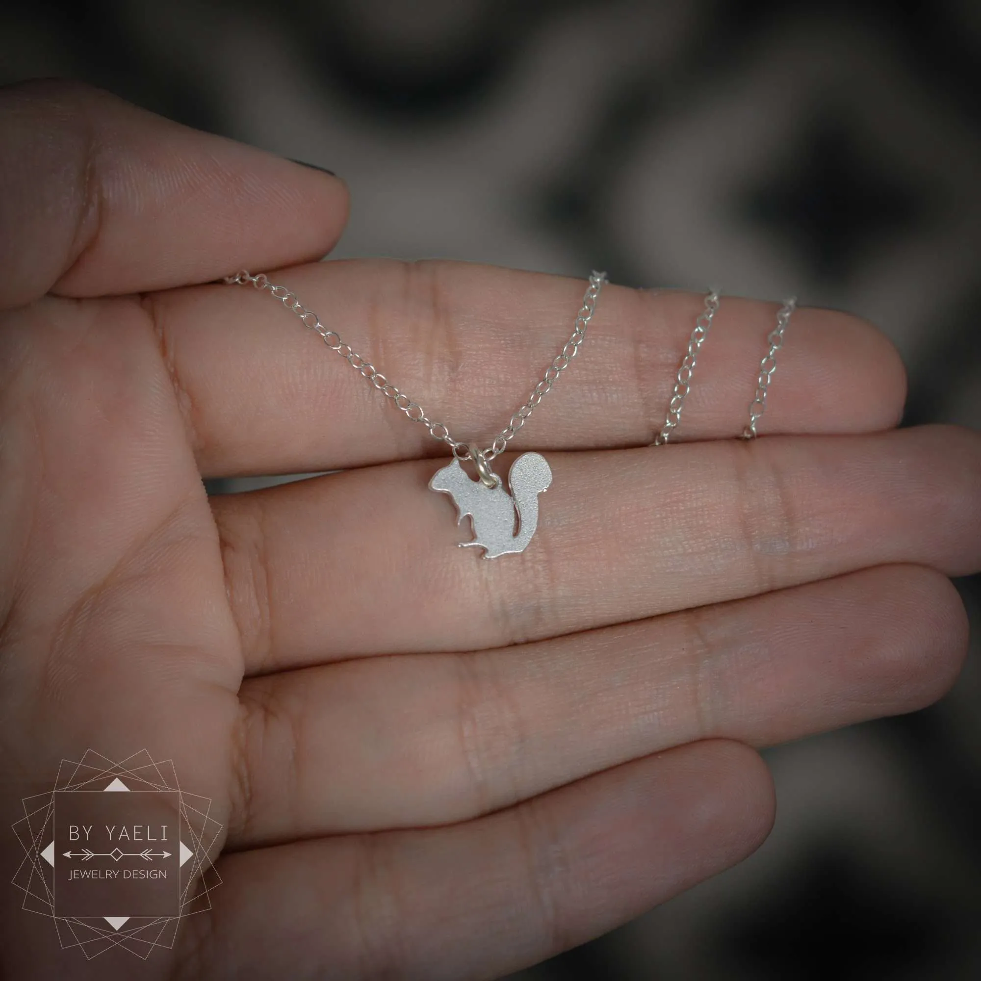 Squirrel necklace dainty silver squirrel charm animal necklace