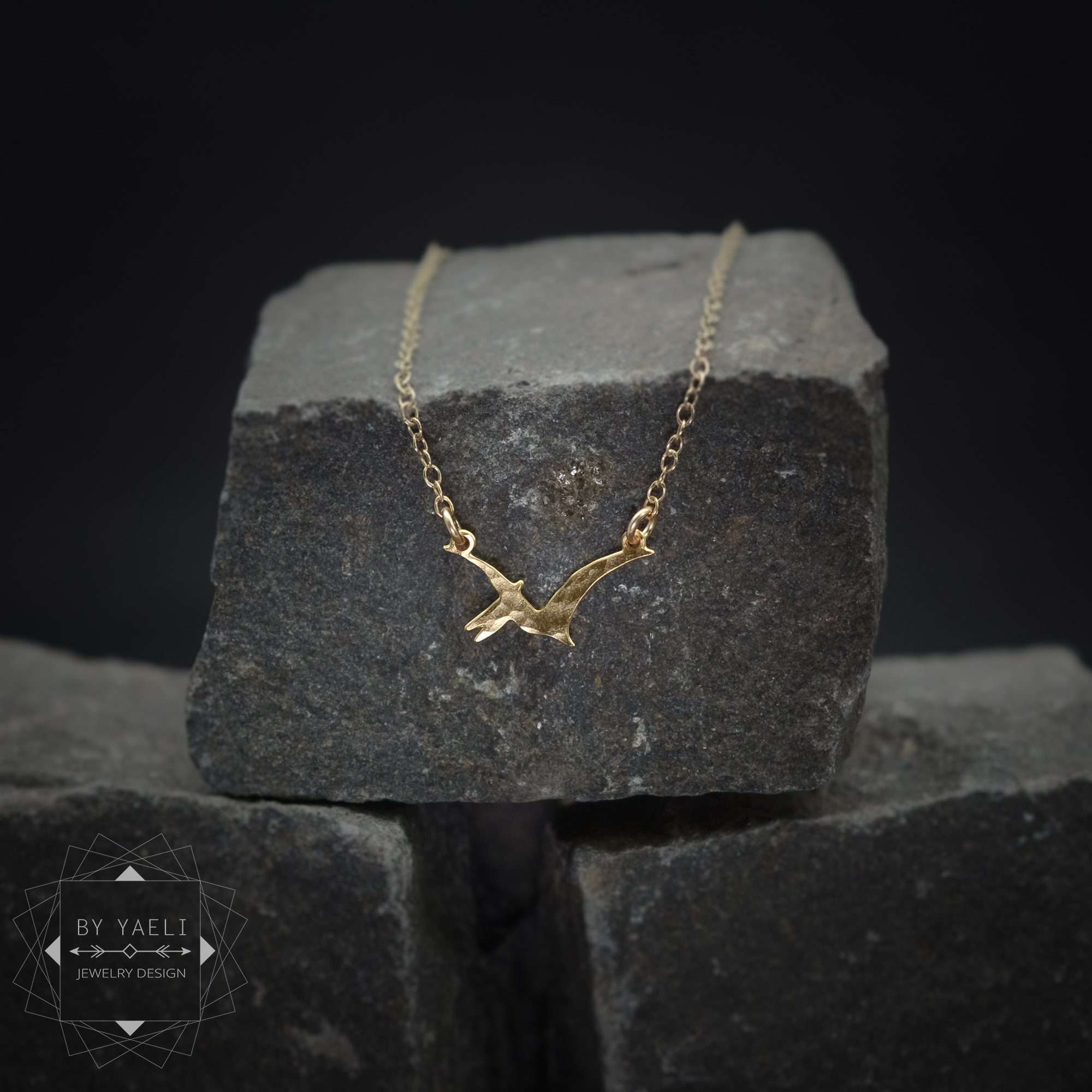 Pterodactyl necklace dinosaur necklace tiny gold dinosaur charm