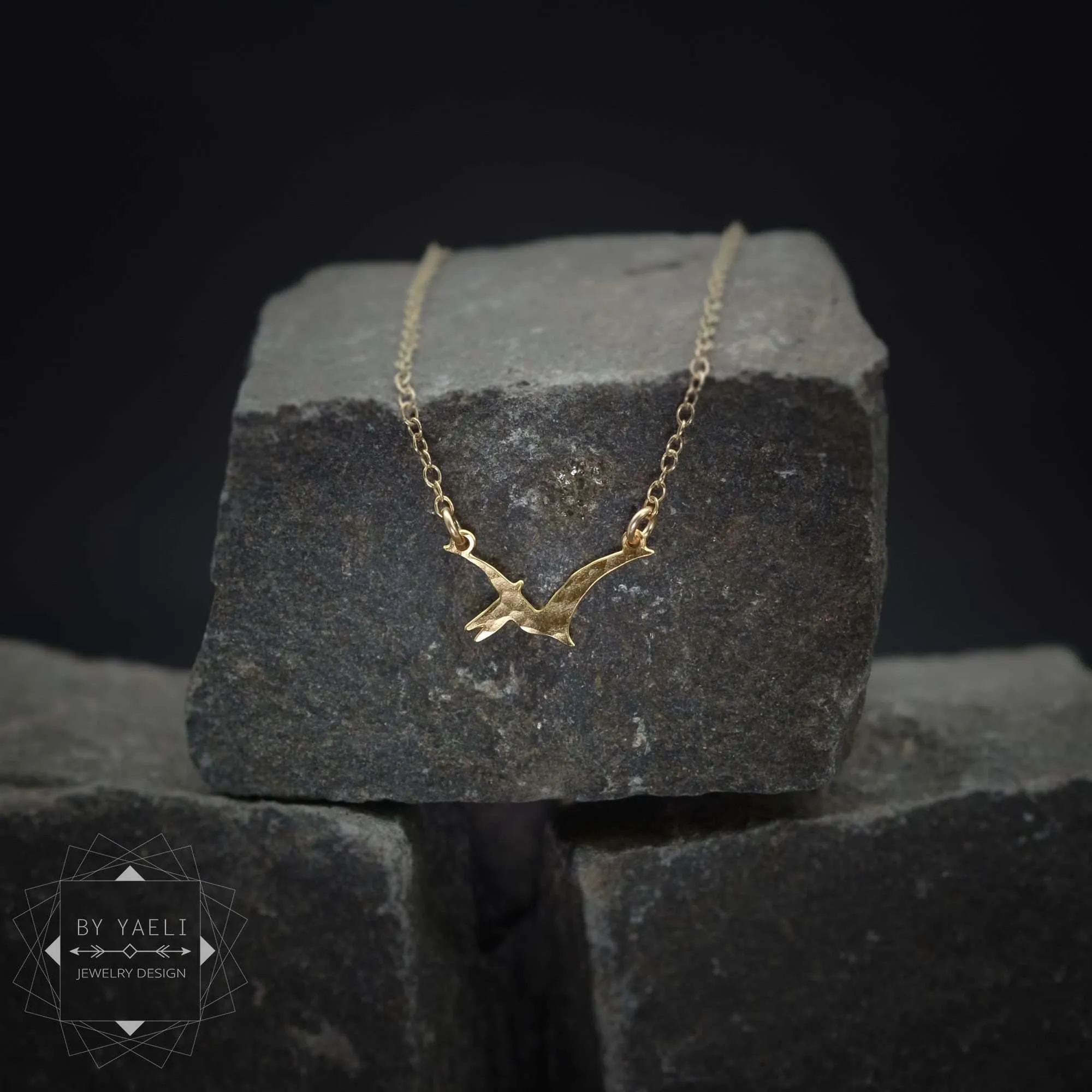 Pterodactyl necklace dinosaur necklace tiny gold dinosaur charm