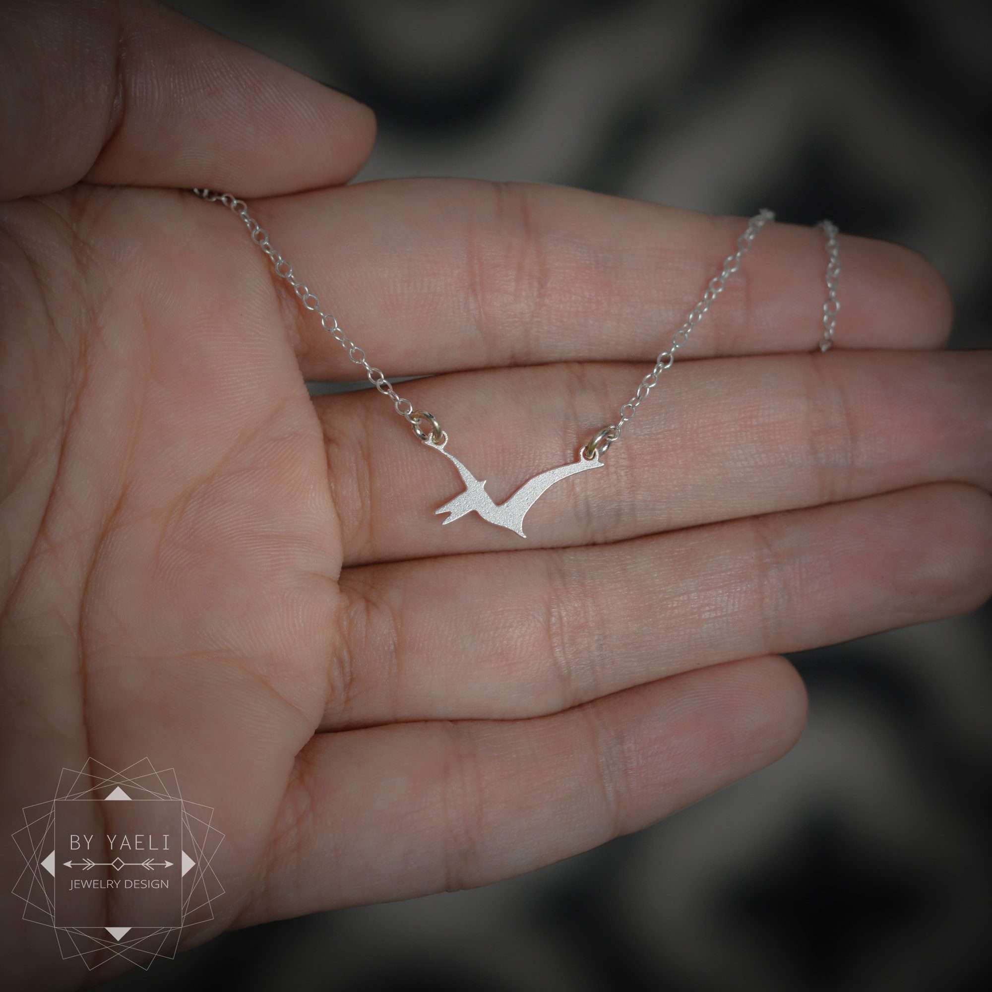 Pterodactyl necklace dinosaur necklace tiny silver Pterodactyl dinosaur charm