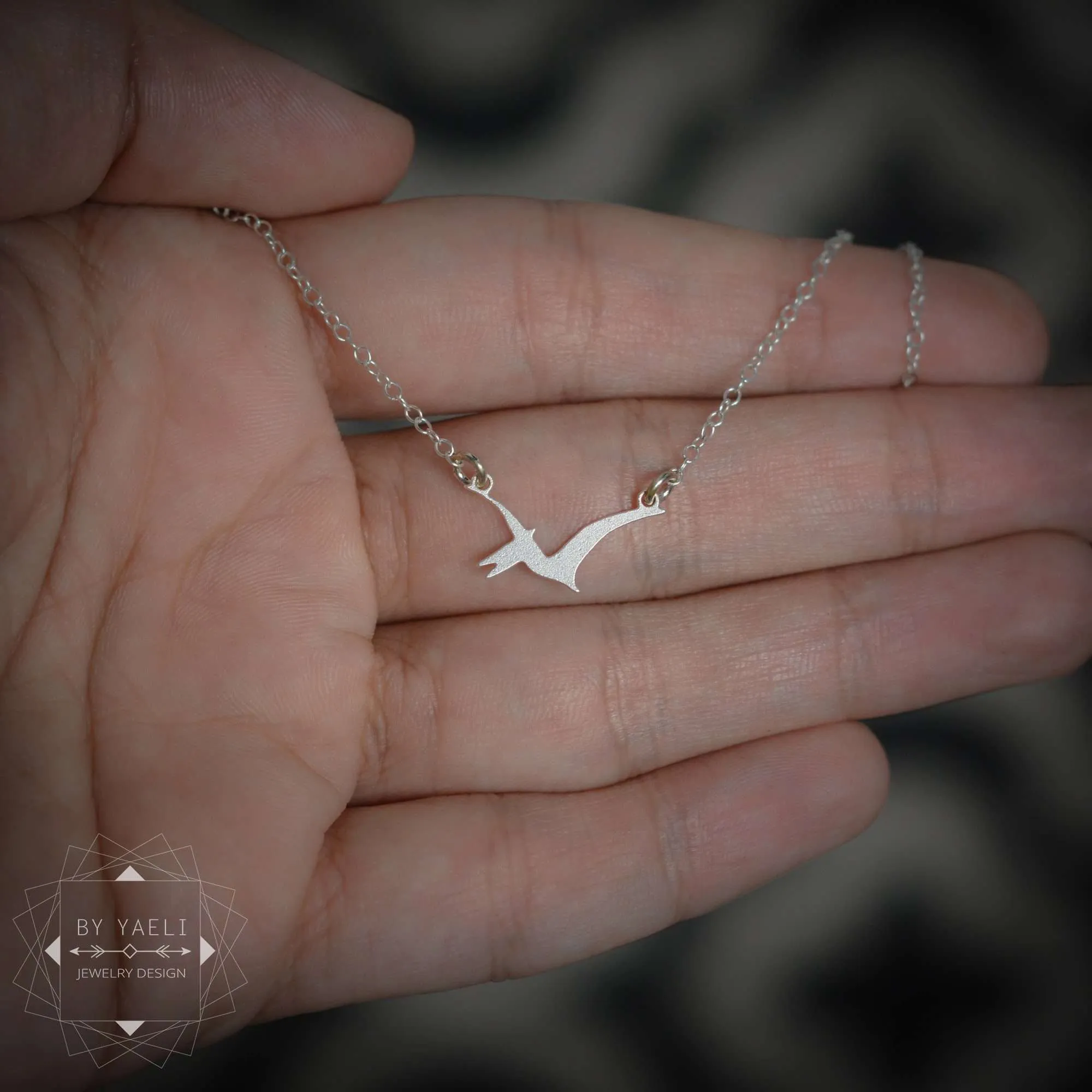 Pterodactyl necklace dinosaur necklace tiny silver Pterodactyl dinosaur charm - Image 2