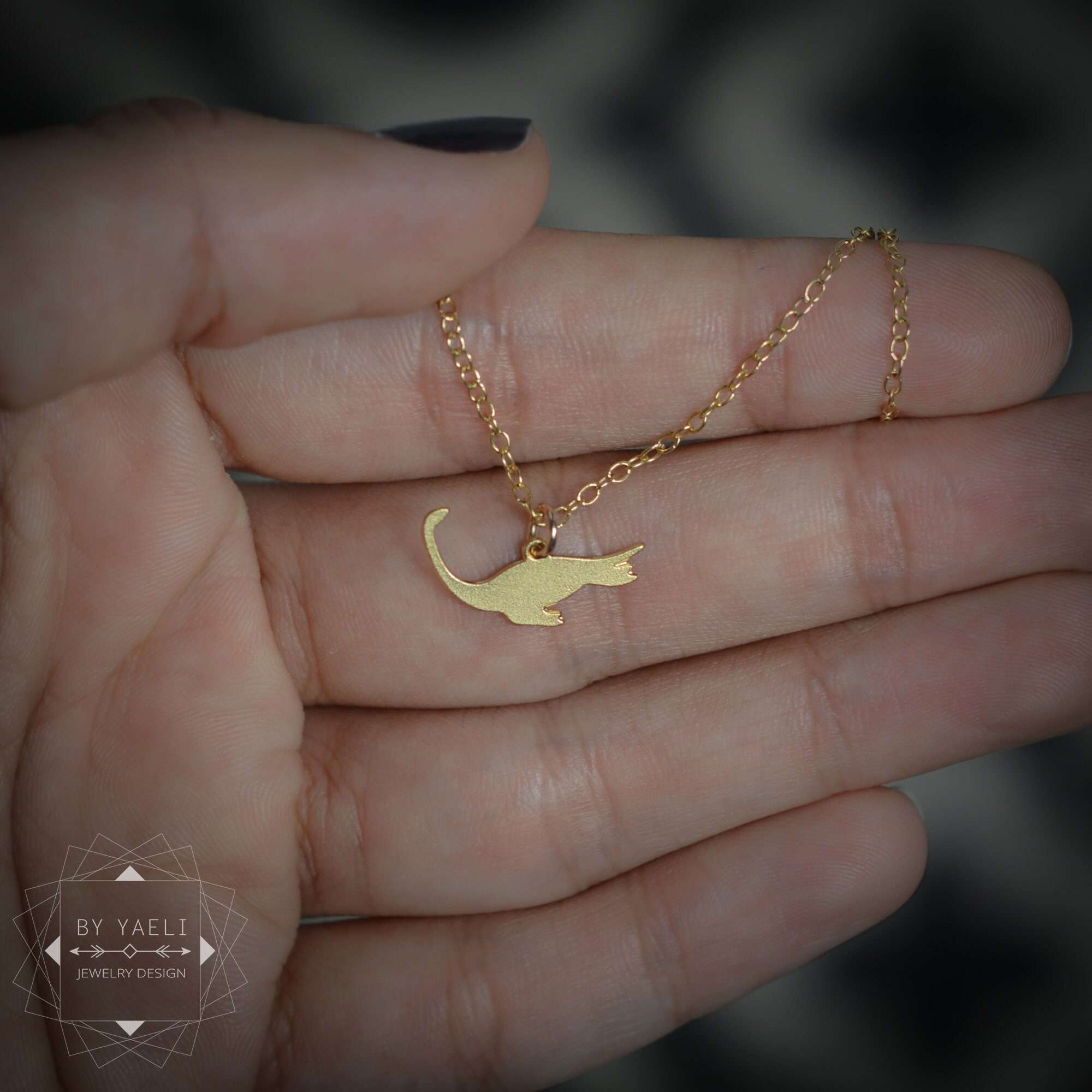 Dinosaur necklace gold tiny plesiosaur necklace dinosaur charm