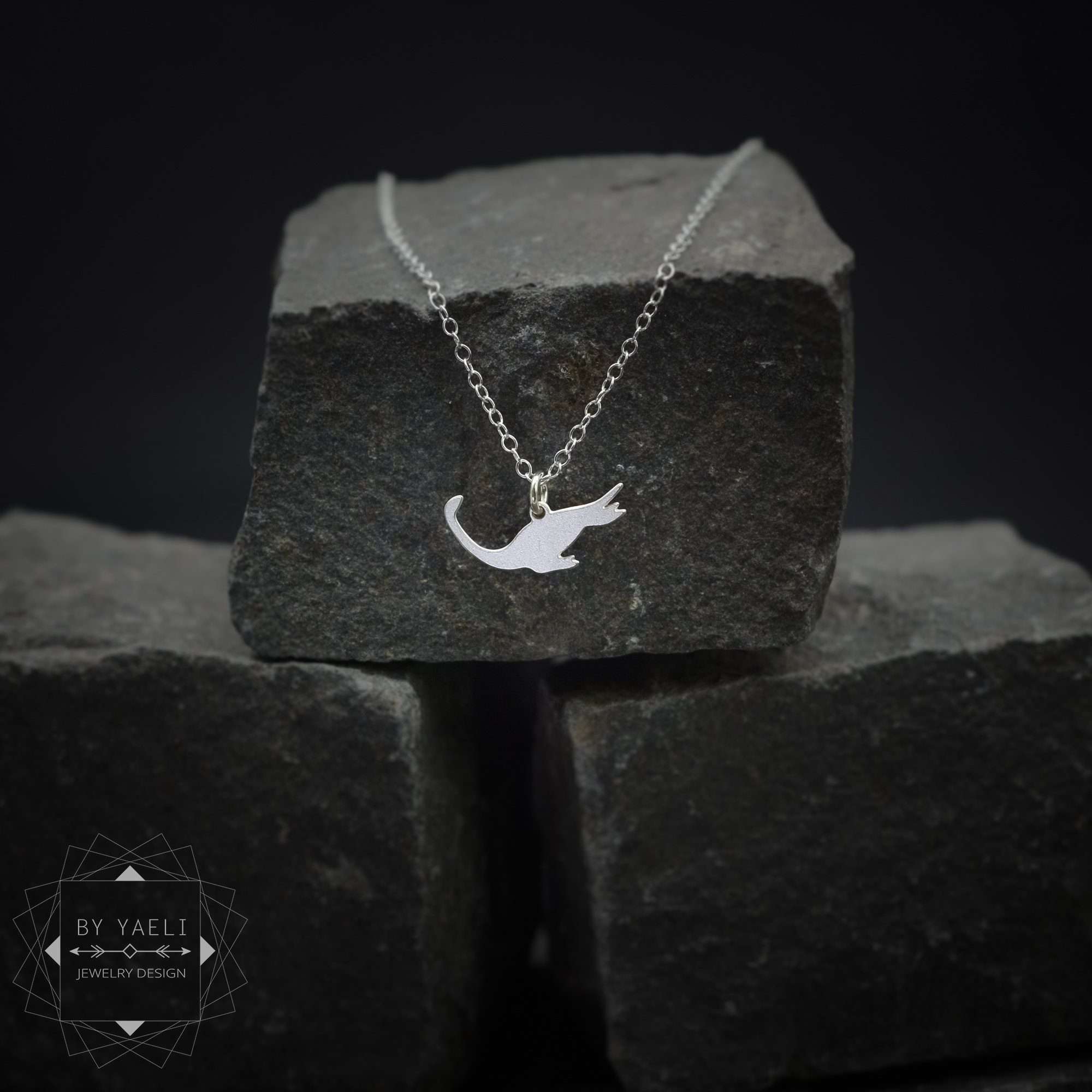 Dinosaur necklace silver tiny plesiosaur necklace dinosaur charm
