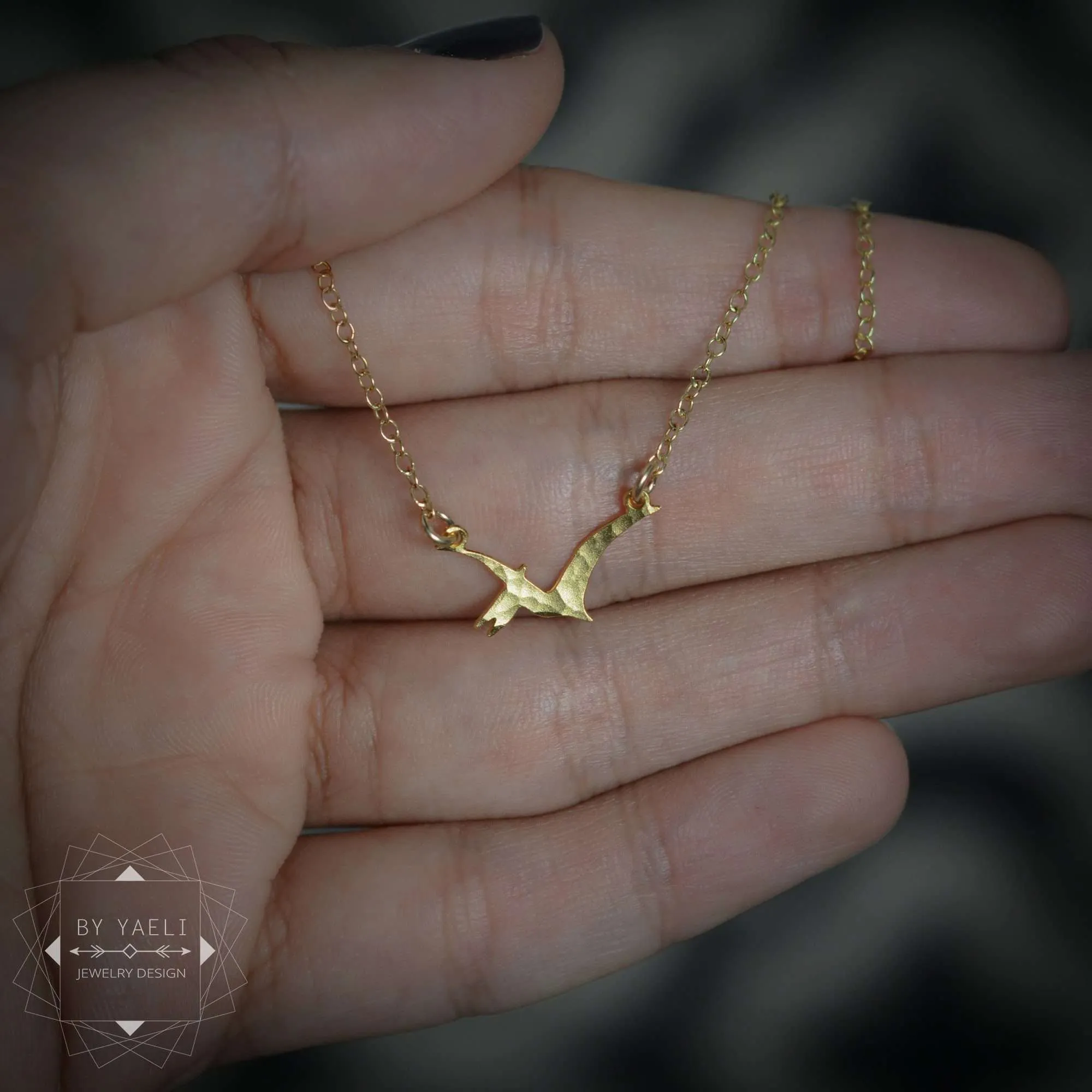 Pterodactyl necklace dinosaur necklace tiny gold dinosaur charm