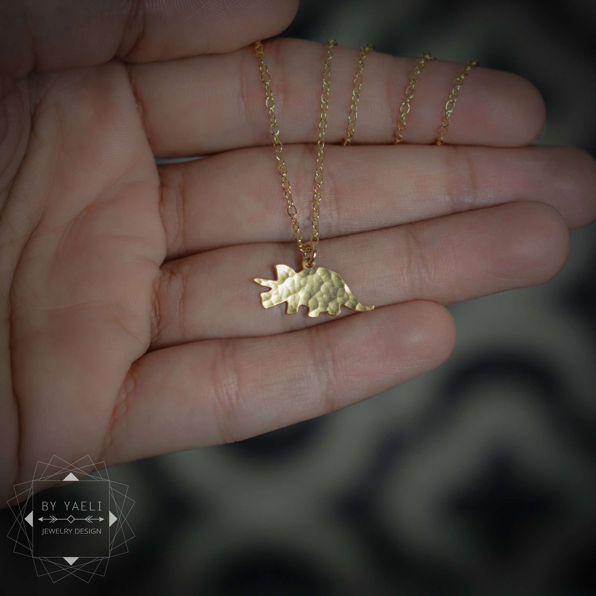 Dinosaur necklace triceratops necklace gold dainty dinosaur charm